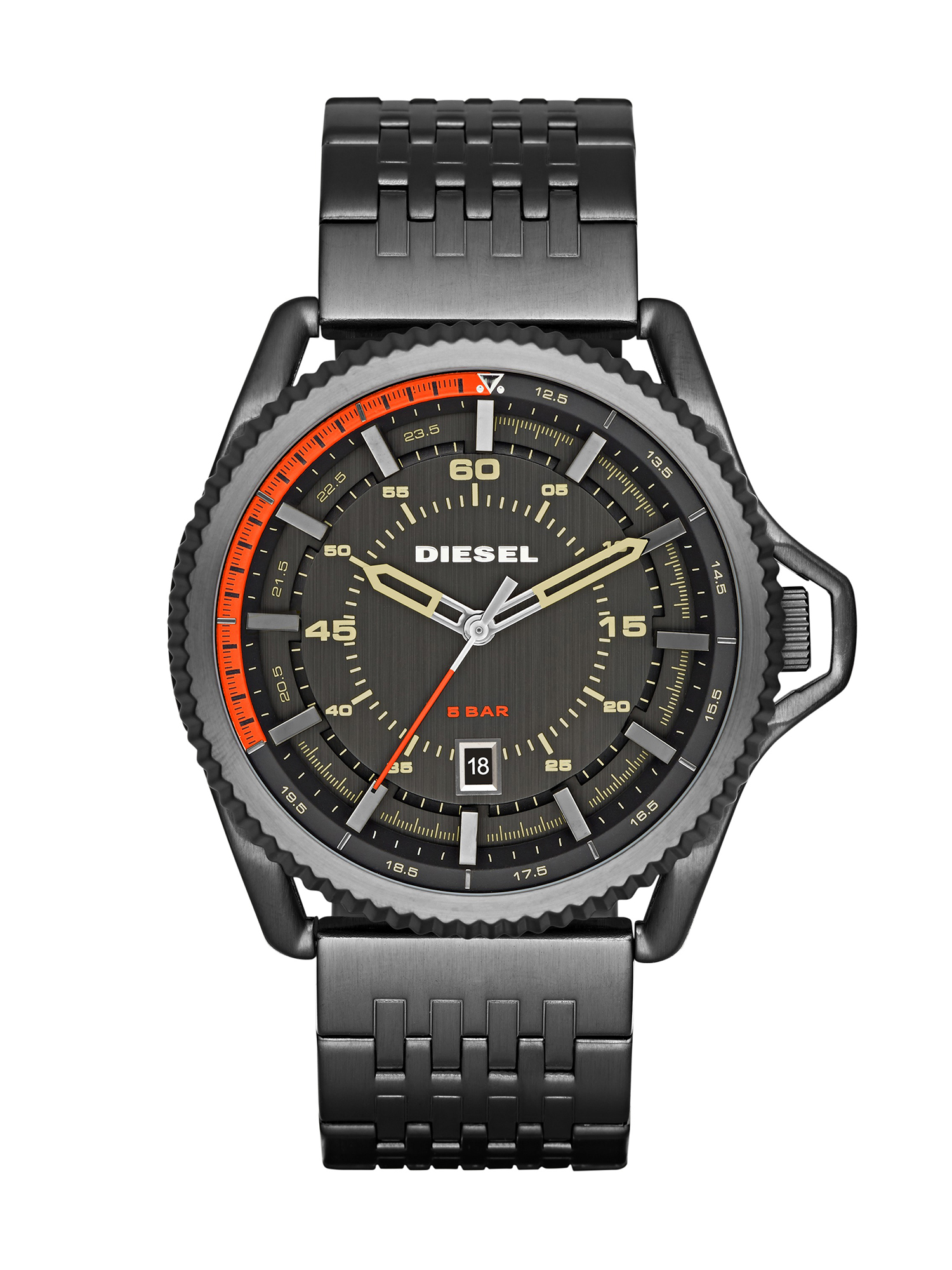 Diesel - DZ1719 ROLLCAGE, Man's Leather watch with three-hand dial, 46 mm in Silver - 1