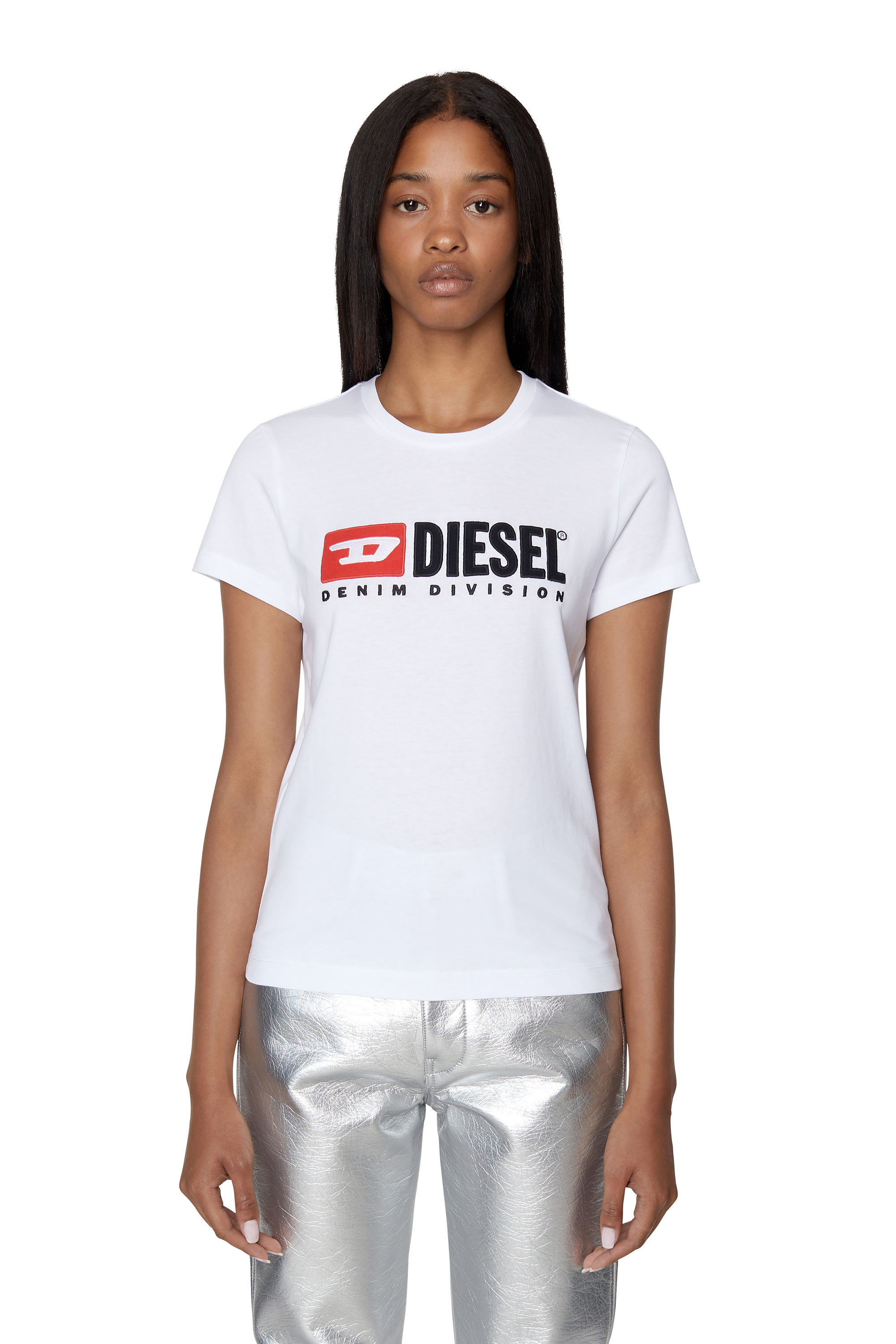 Diesel - T-SLI-DIV, Woman's Denim Division T-shirt in White - 1