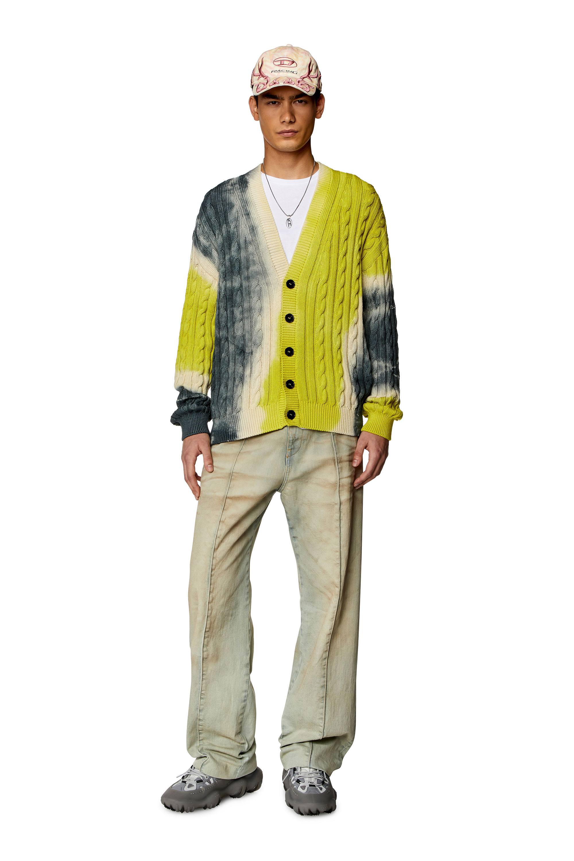 Diesel - K-JONNY, Man's Tie-dye cardigan in cable-knit cotton in Blue/Green - 2