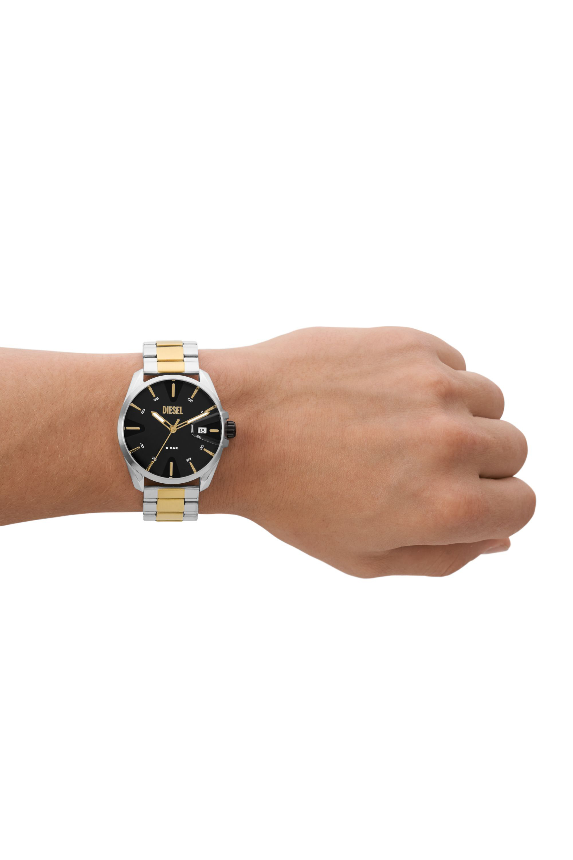 Diesel - DZ2196, Man's MS9 three-hand date two-tone stainless steel watch in Gold - 4