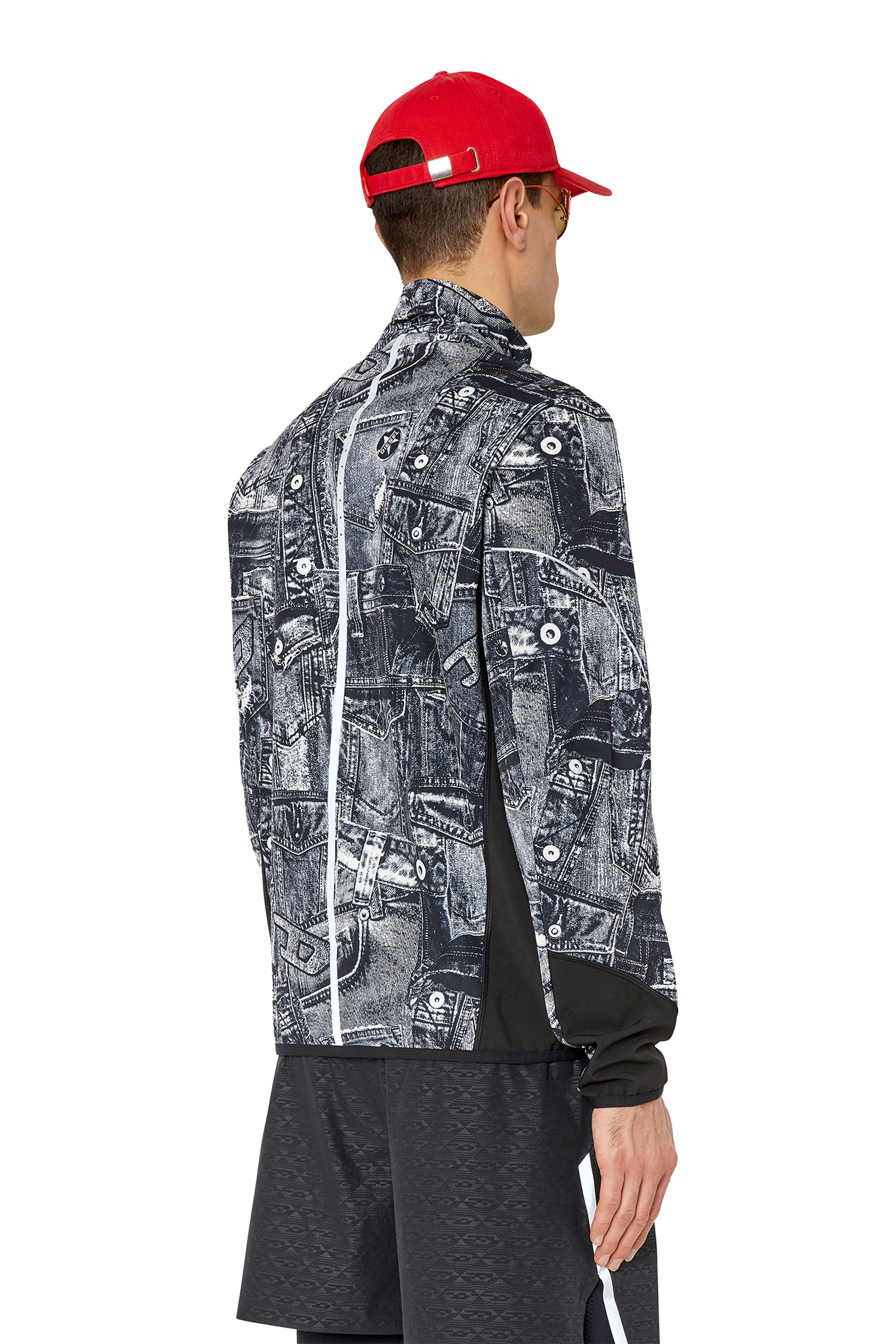 Diesel - AMWT-ORTIS-WT06, Man's Track jacket with denim print in Black/Grey - 4