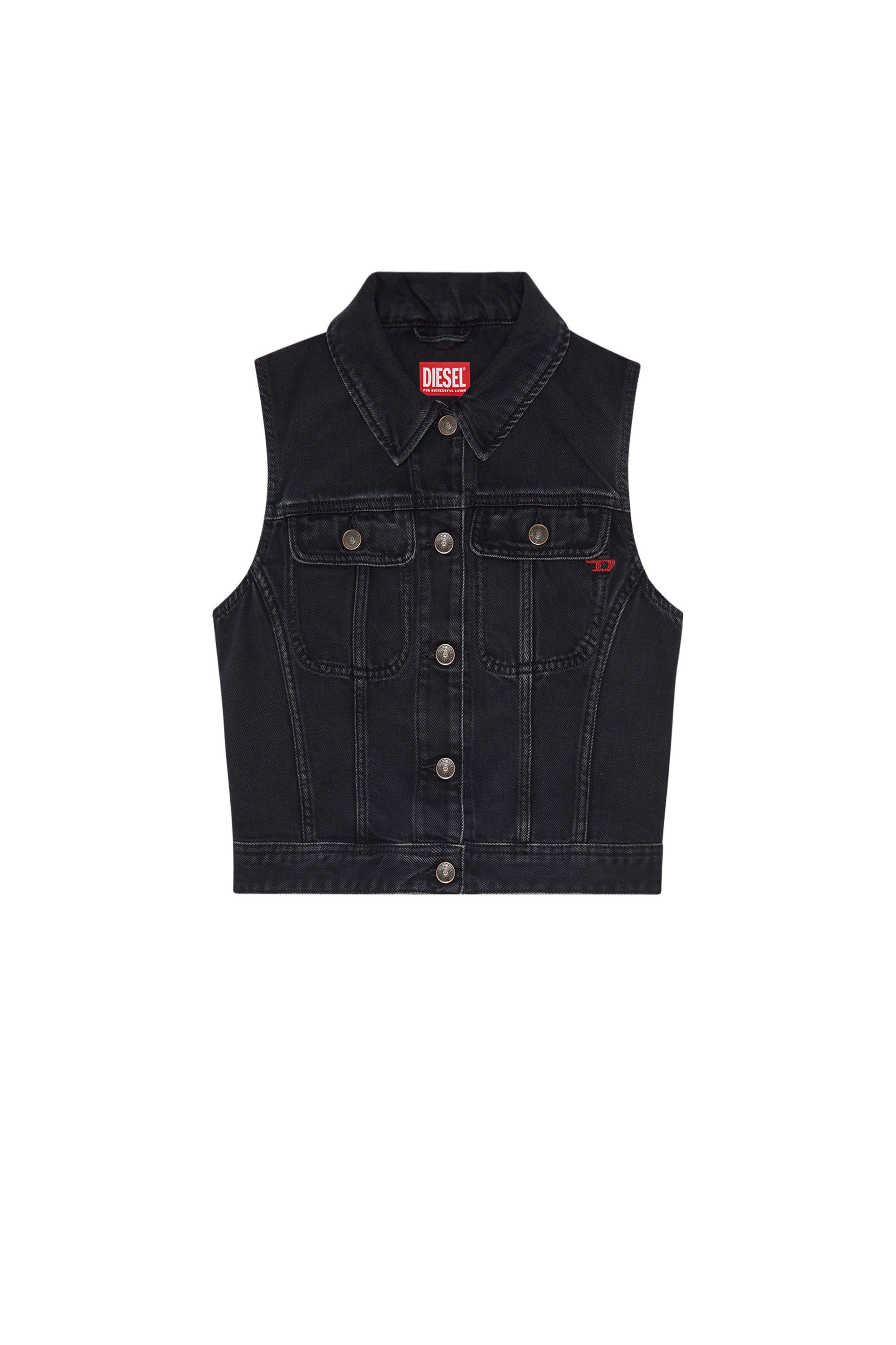 Diesel - DE-SLIMMY-SM, Woman's Slim-fit sleeveless trucker jacket in Black/Dark grey - 3