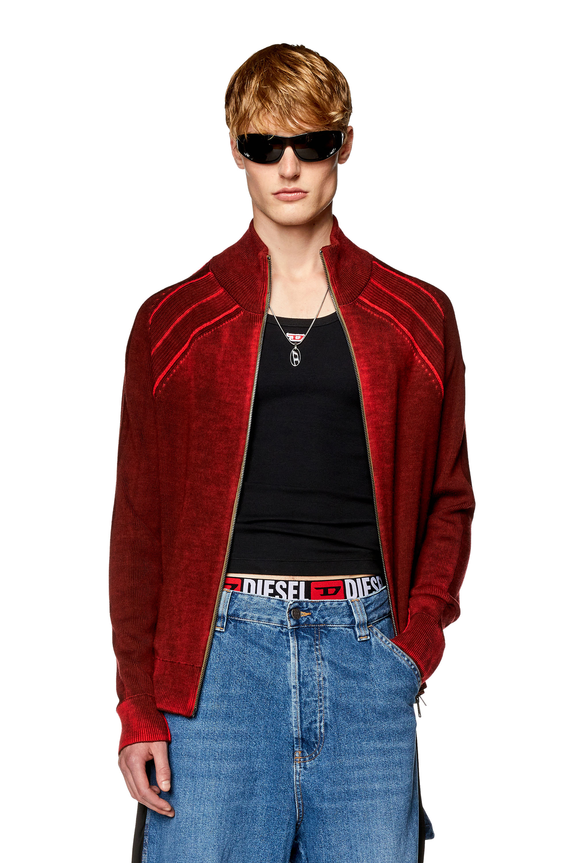 Diesel - K-IRINI, Man's Wool cardigan with nuanced print in Red - 1