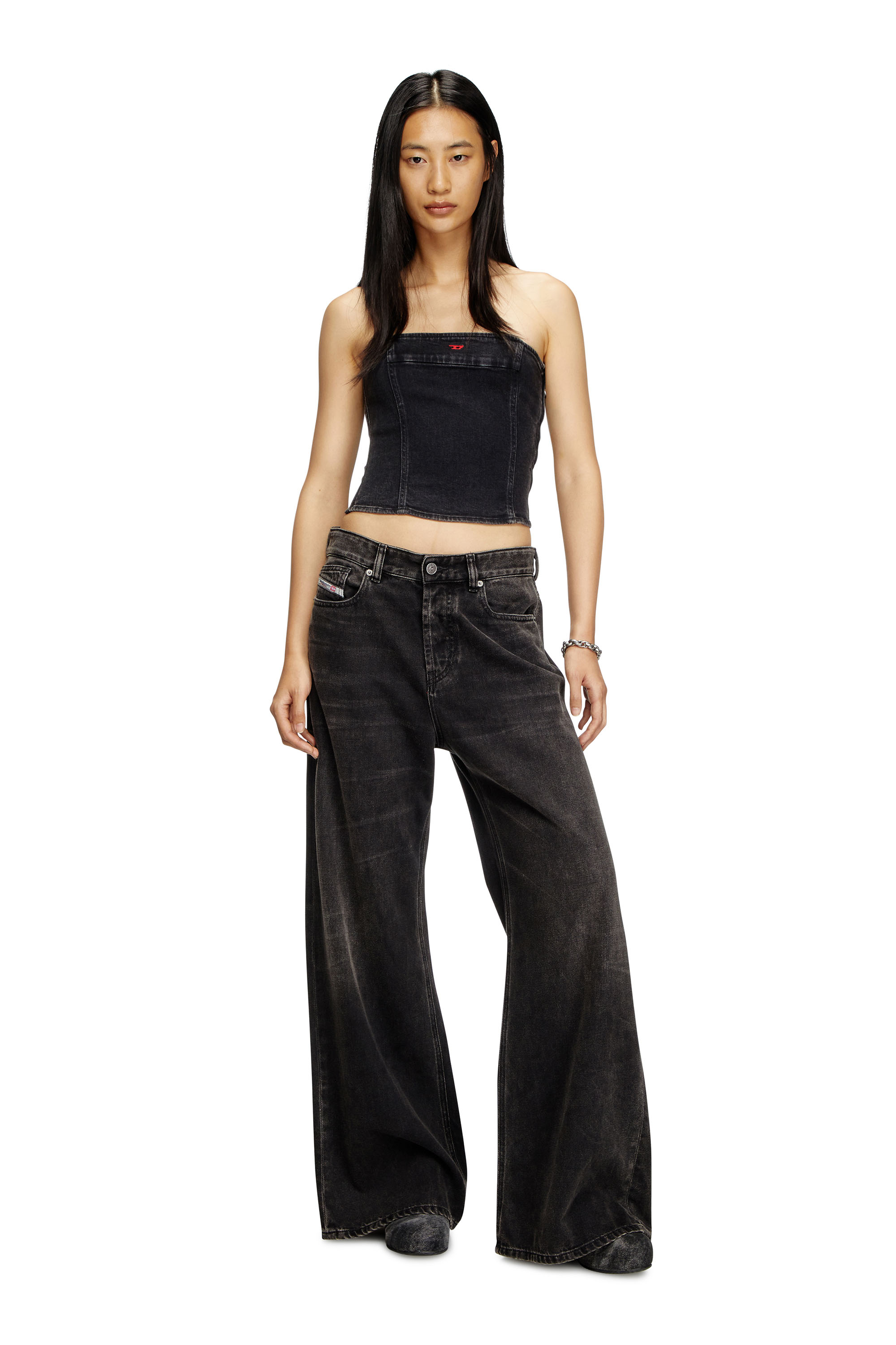 Diesel - DE-VILLE, Woman's Tube top in comfort denim in Black - 2