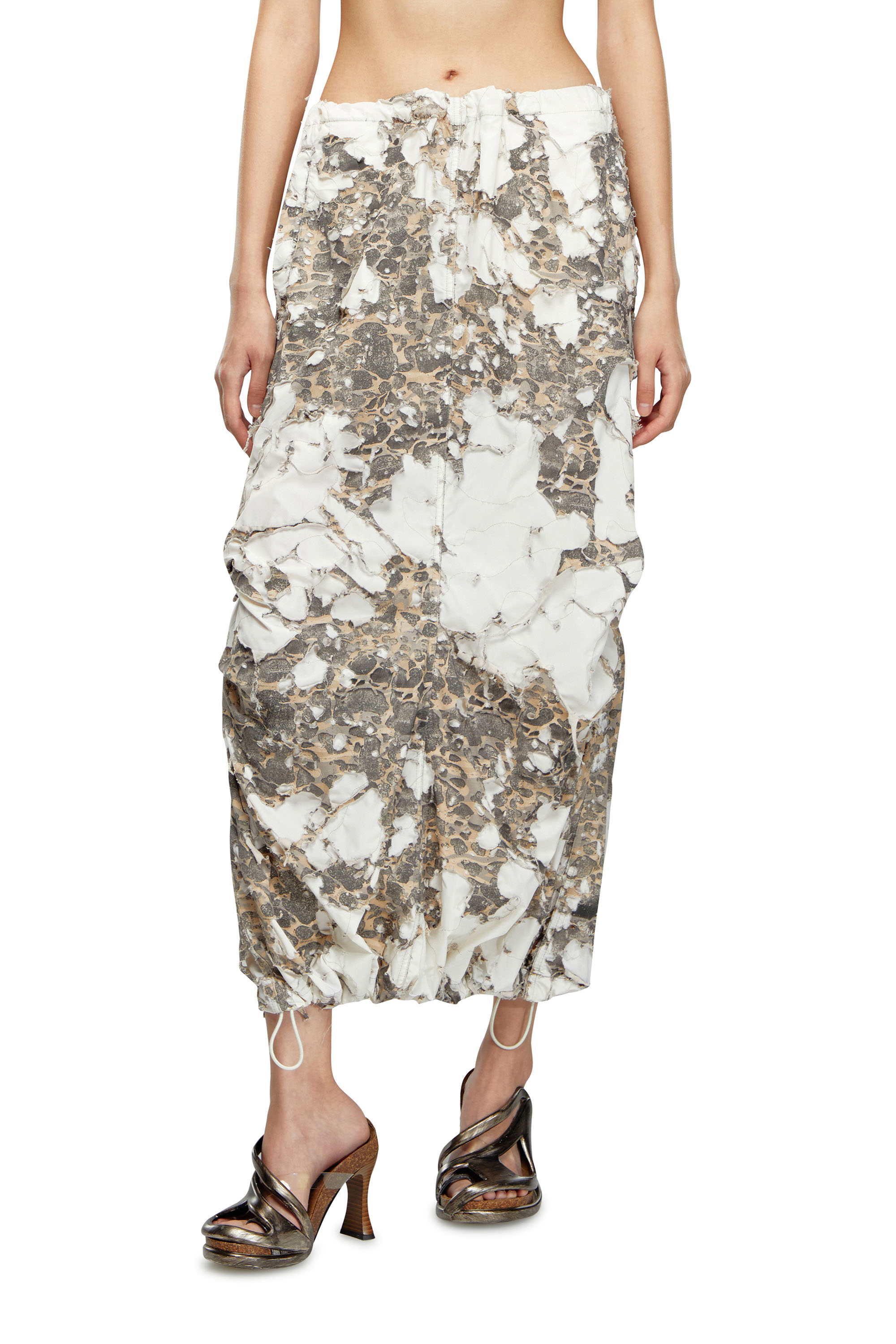 Diesel - O-HOCKYS, Woman's Long skirt with destroyed camo layer in White - 1