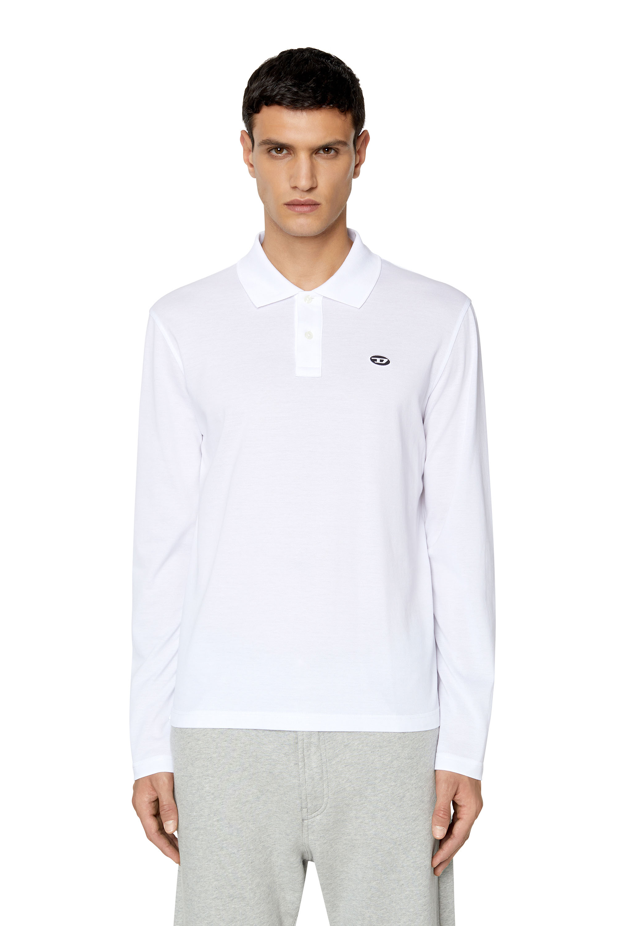 Diesel - T-SMITH-LS-DOVAL-PJ, Man's Long-sleeve polo shirt with D patch in White - 1