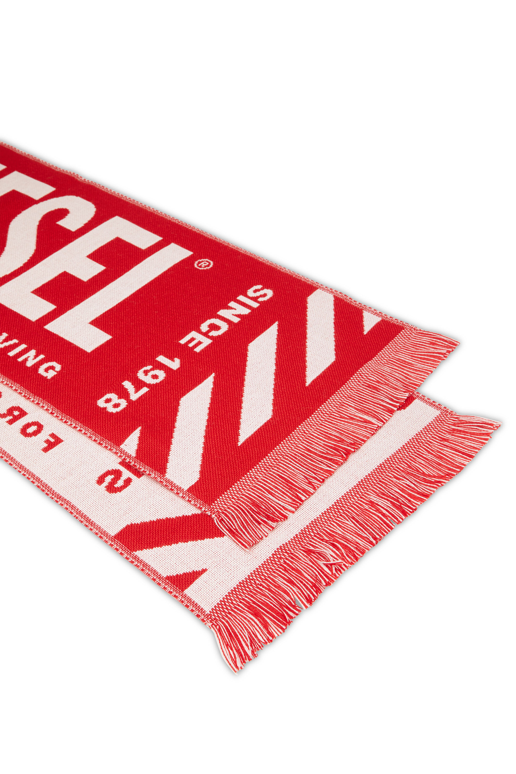 Diesel - S-BISC, Man's Logo scarf with fringe trims in Red - 3