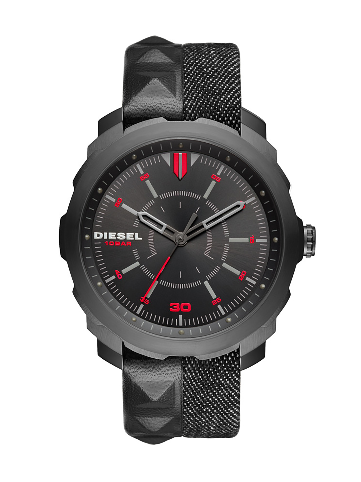 Diesel - DZ1785, Man's Denim and leather strap watch, 46 mm in Black - 1