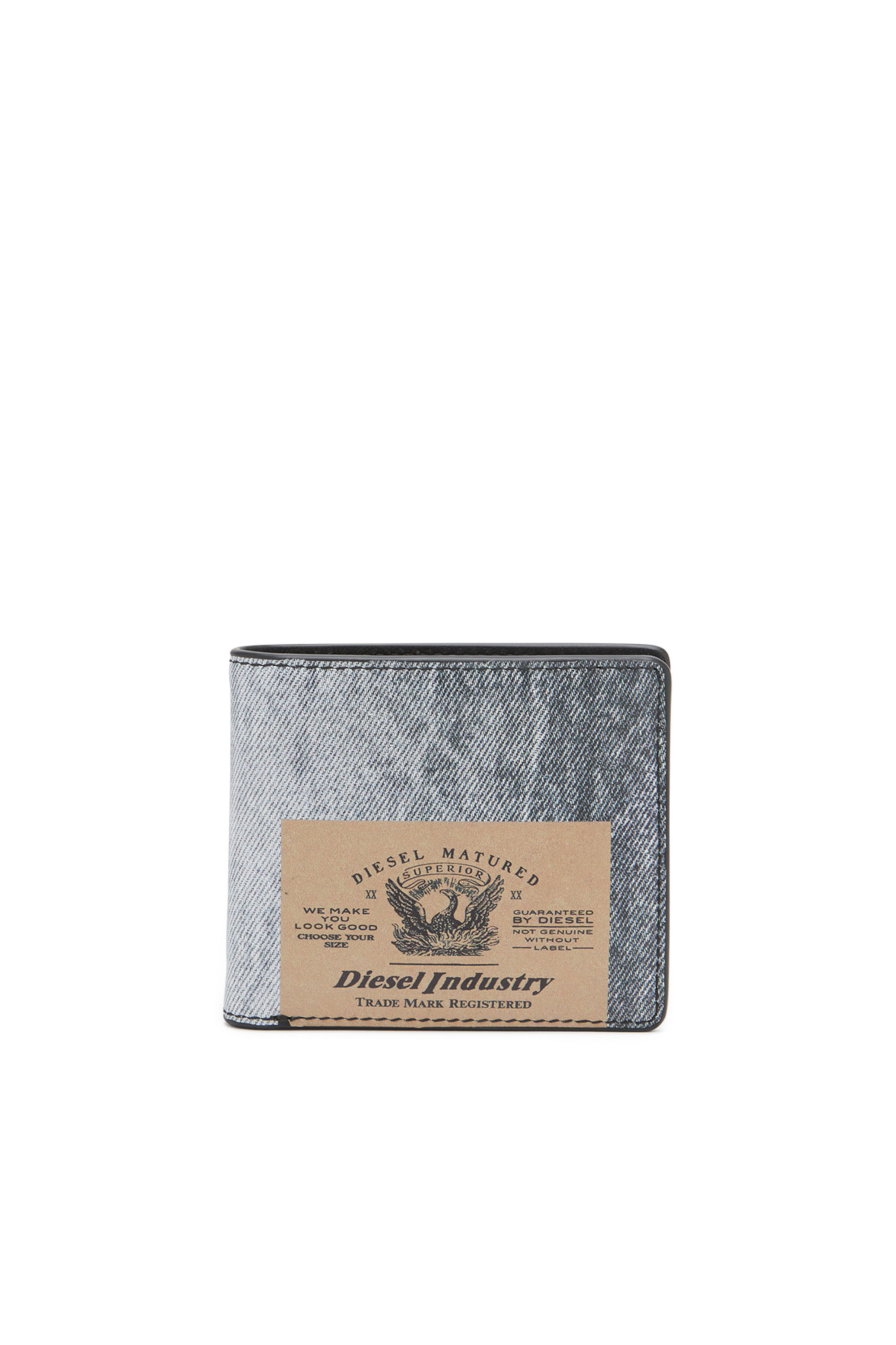 Diesel - JACKRON BI-FOLD COIN S, Man's Leather bi-fold wallet with denim print in Blue - 1