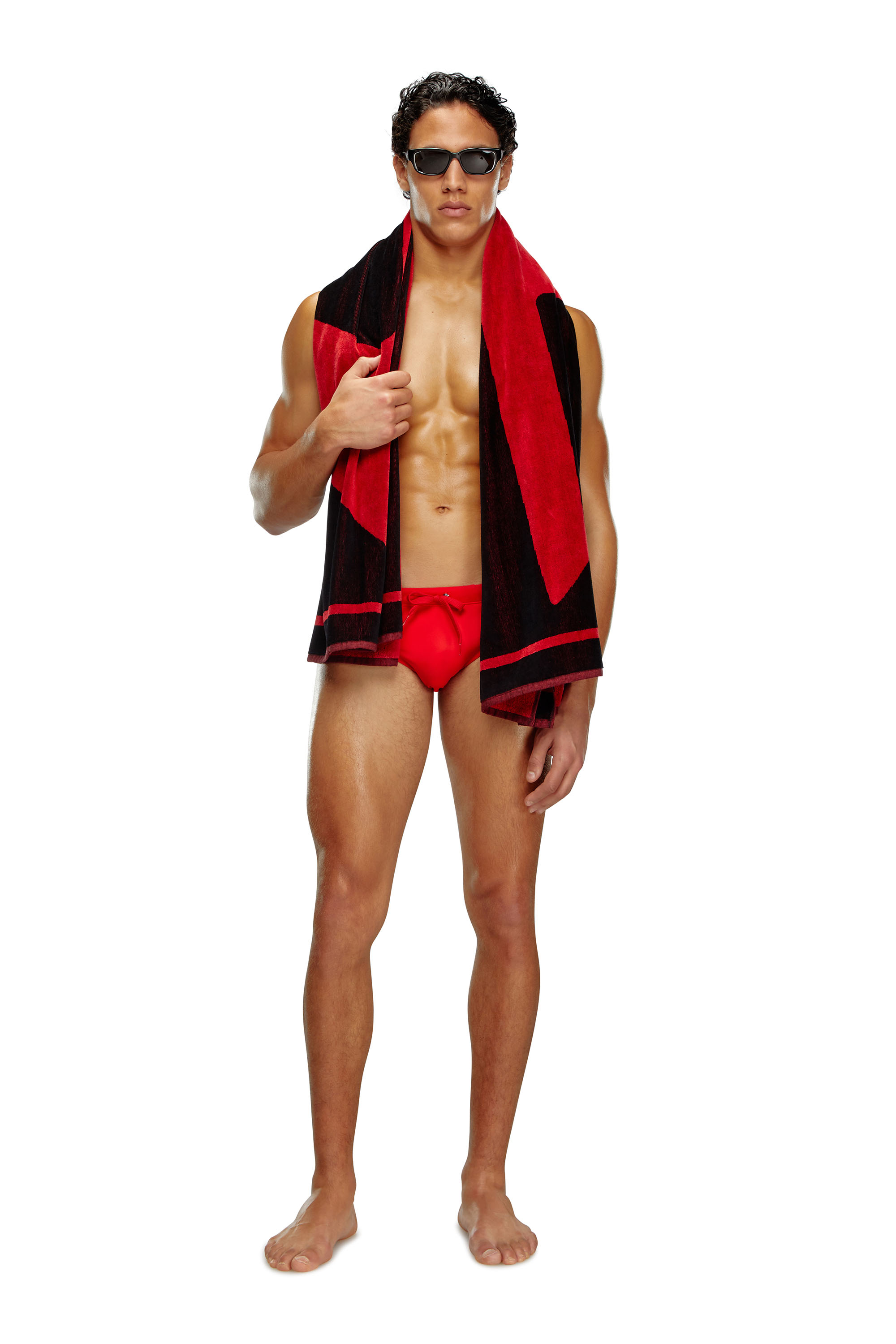 Diesel - BMBR-ALFIE, Man's Swim briefs with back logo print in Red - 1