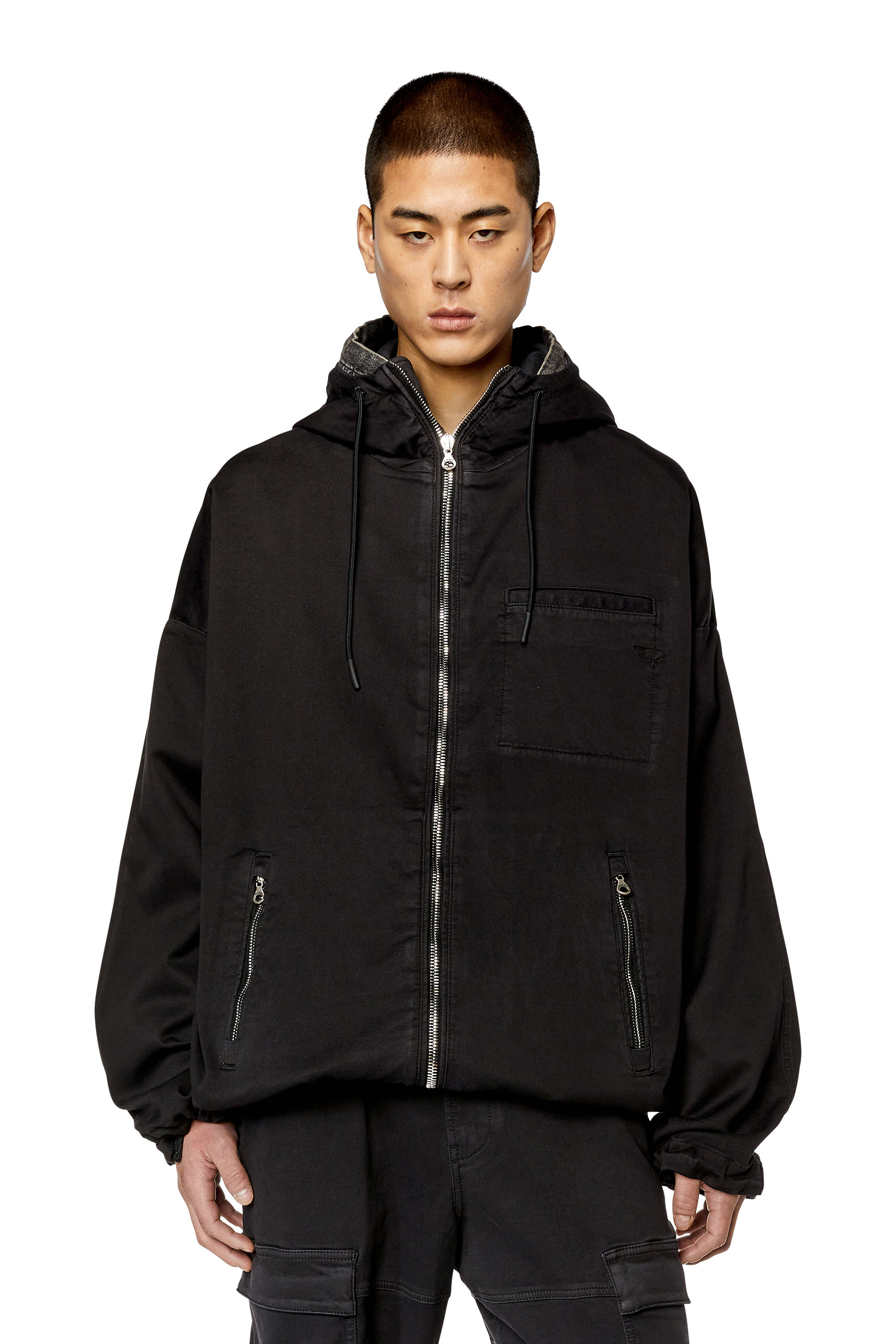 Diesel - D-HENNES JOGG, Man's Hooded JoggJeans jacket in Black - 1
