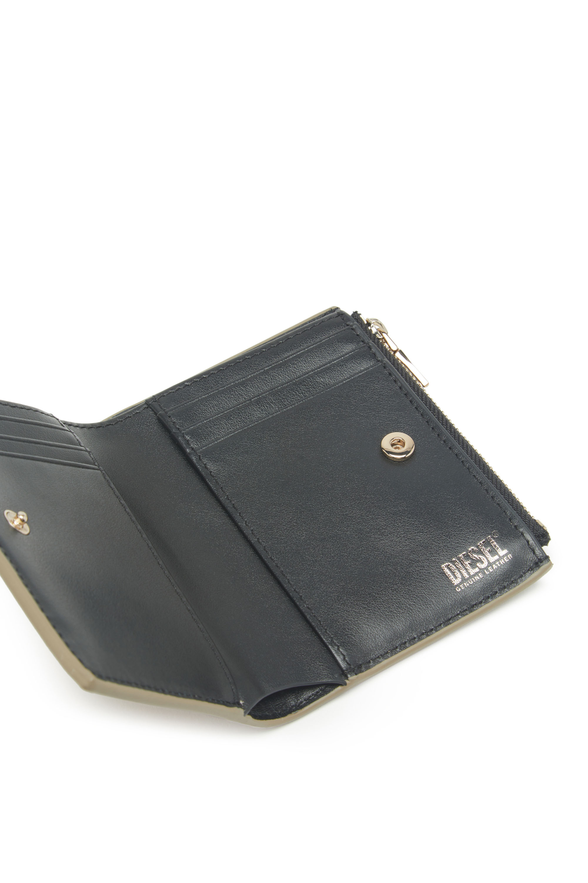 Diesel - BI-FOLD ZIP, Woman's Small wallet in metallic leather in Beige - 3