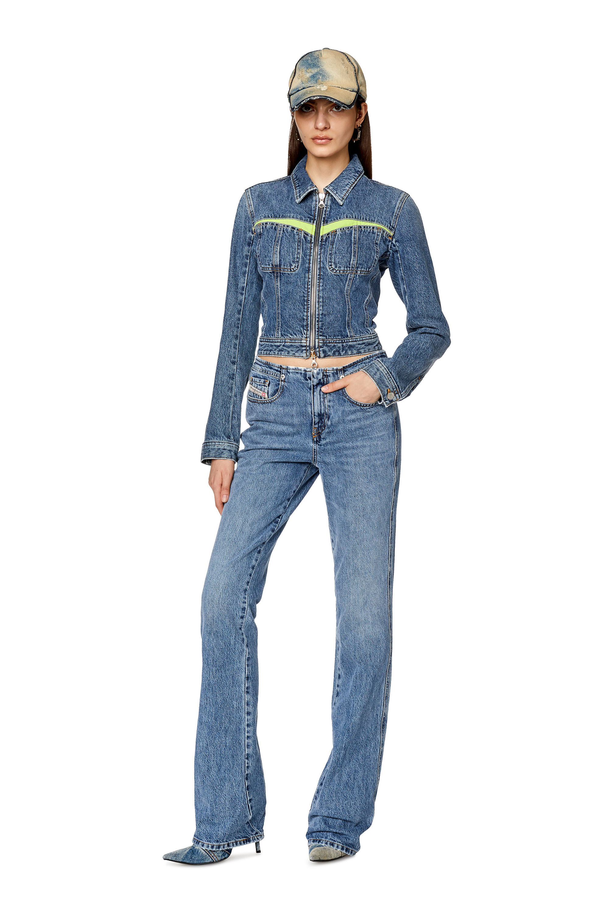 Diesel - DE-SIMMY-HS-S, Woman's Slim-fit panelled trucker jacket in Medium blue - 2