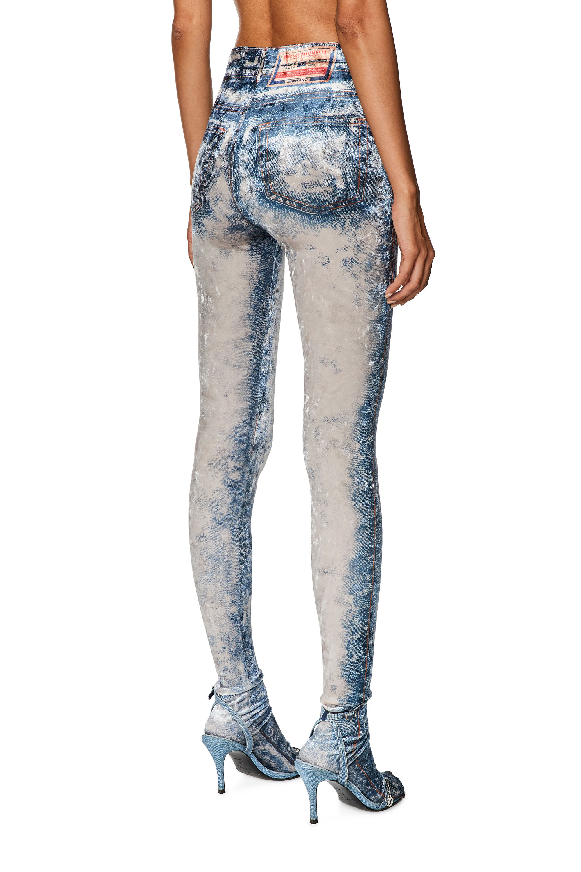 Diesel - P-KOLVET, Woman's Chenille leggings with denim print in Blue - 4