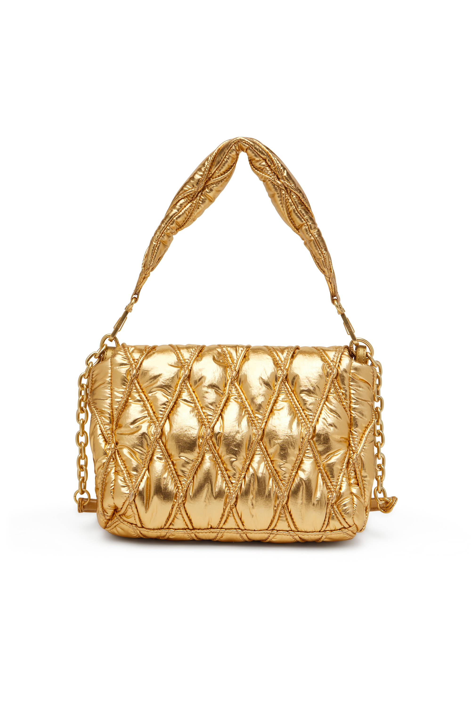 Diesel - CHARM-D SHOULDER M, Woman's Shoulder bag in quilted metallic nylon in Gold - 2