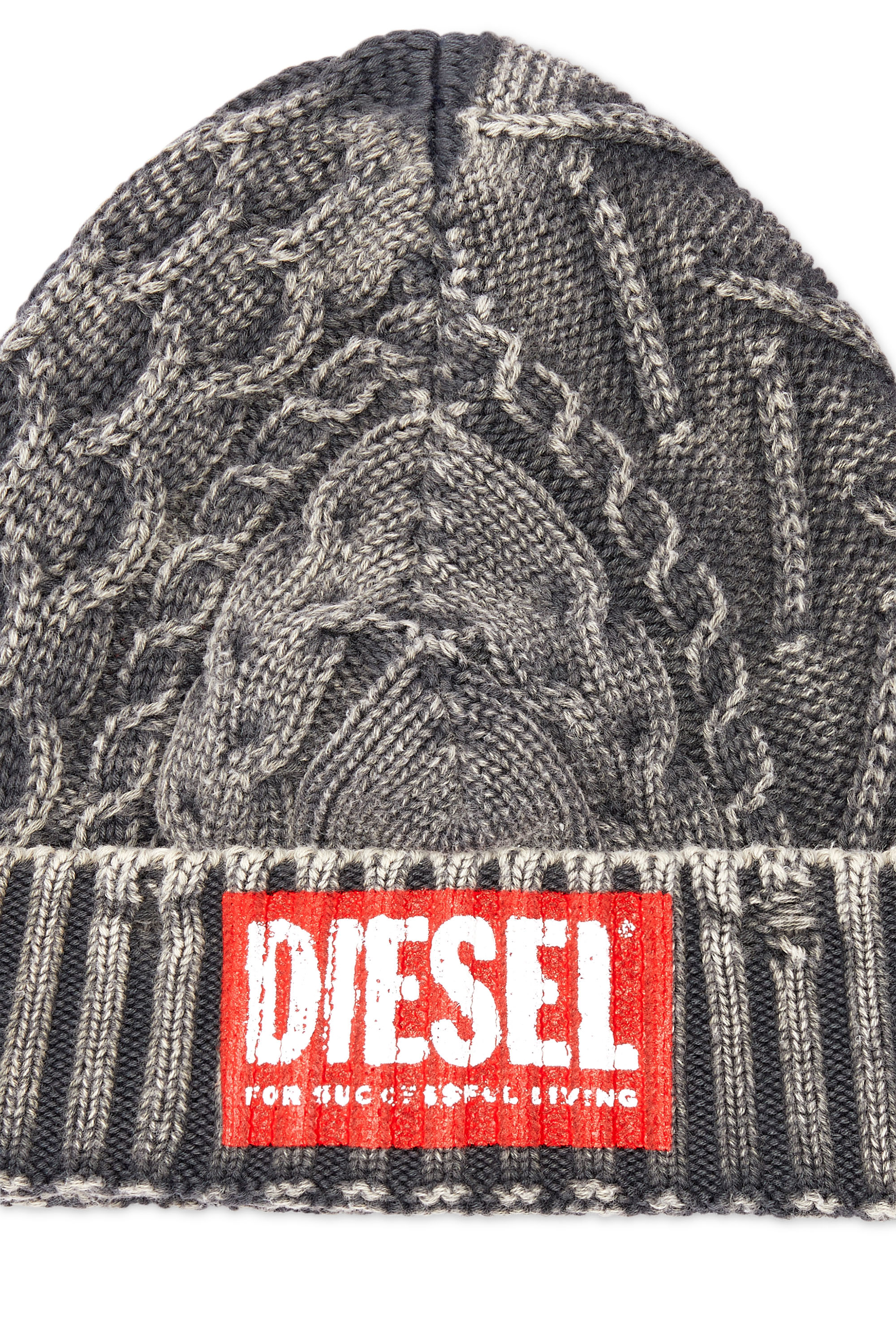 Diesel - K-ERIKO, Unisex's Faded beanie in contrasting knits in Black - 3