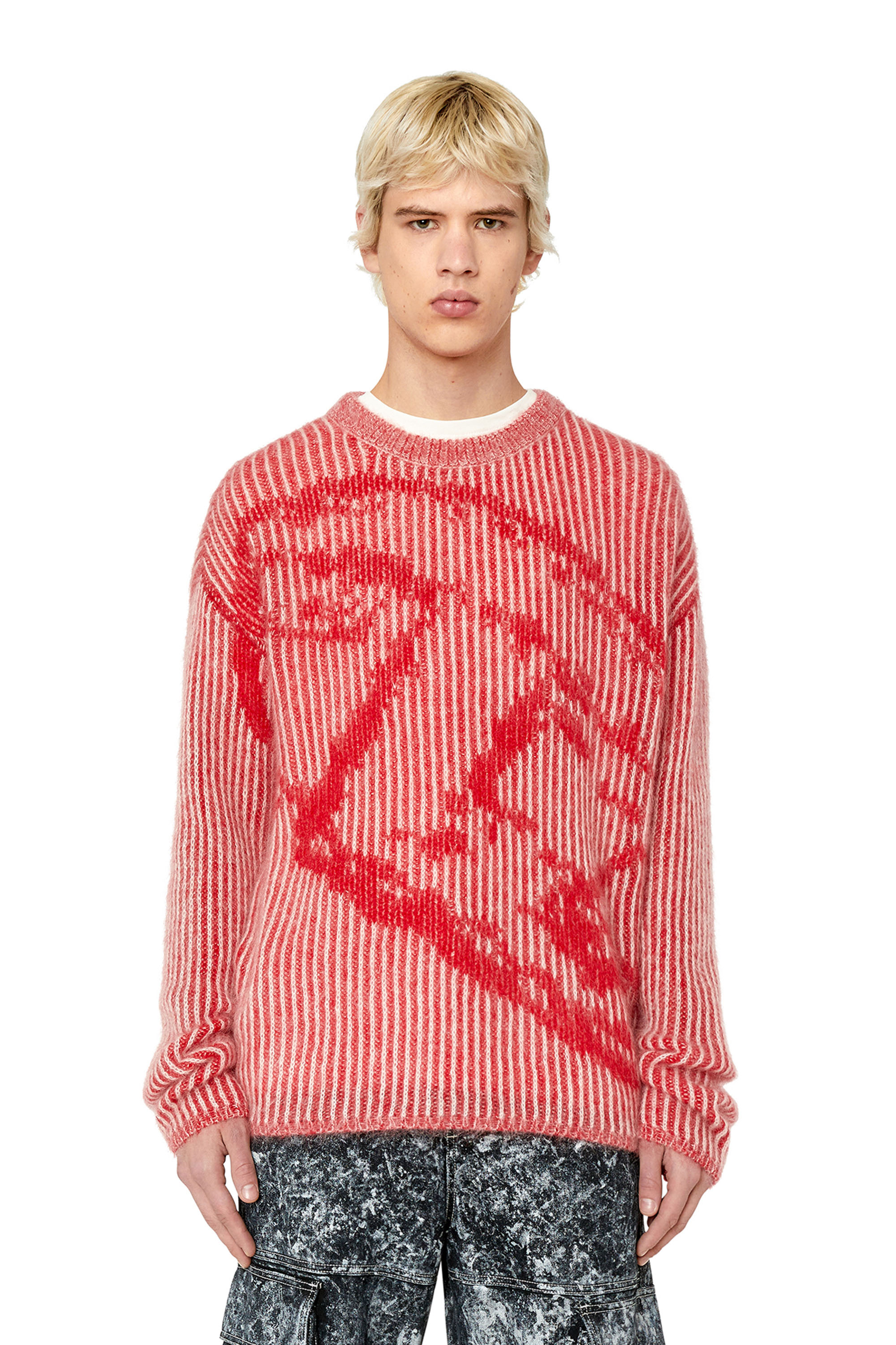 Diesel - K-EDRO, Man's Logo-jacquard jumper in mohair blend in Red - 1
