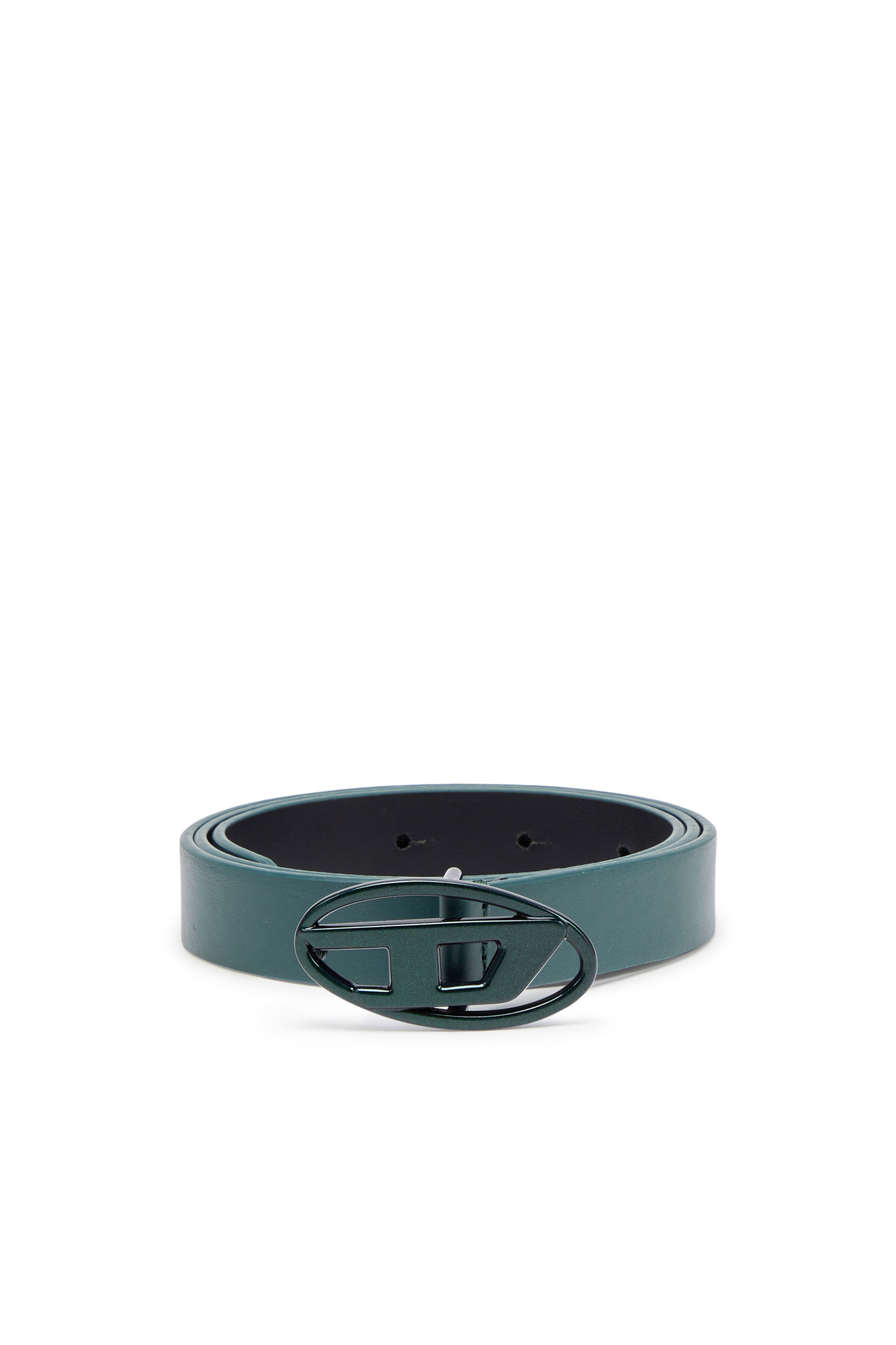 Diesel - B-1DR 20, Woman's Slim leather belt with iridescent buckle in Green/Blue - 1