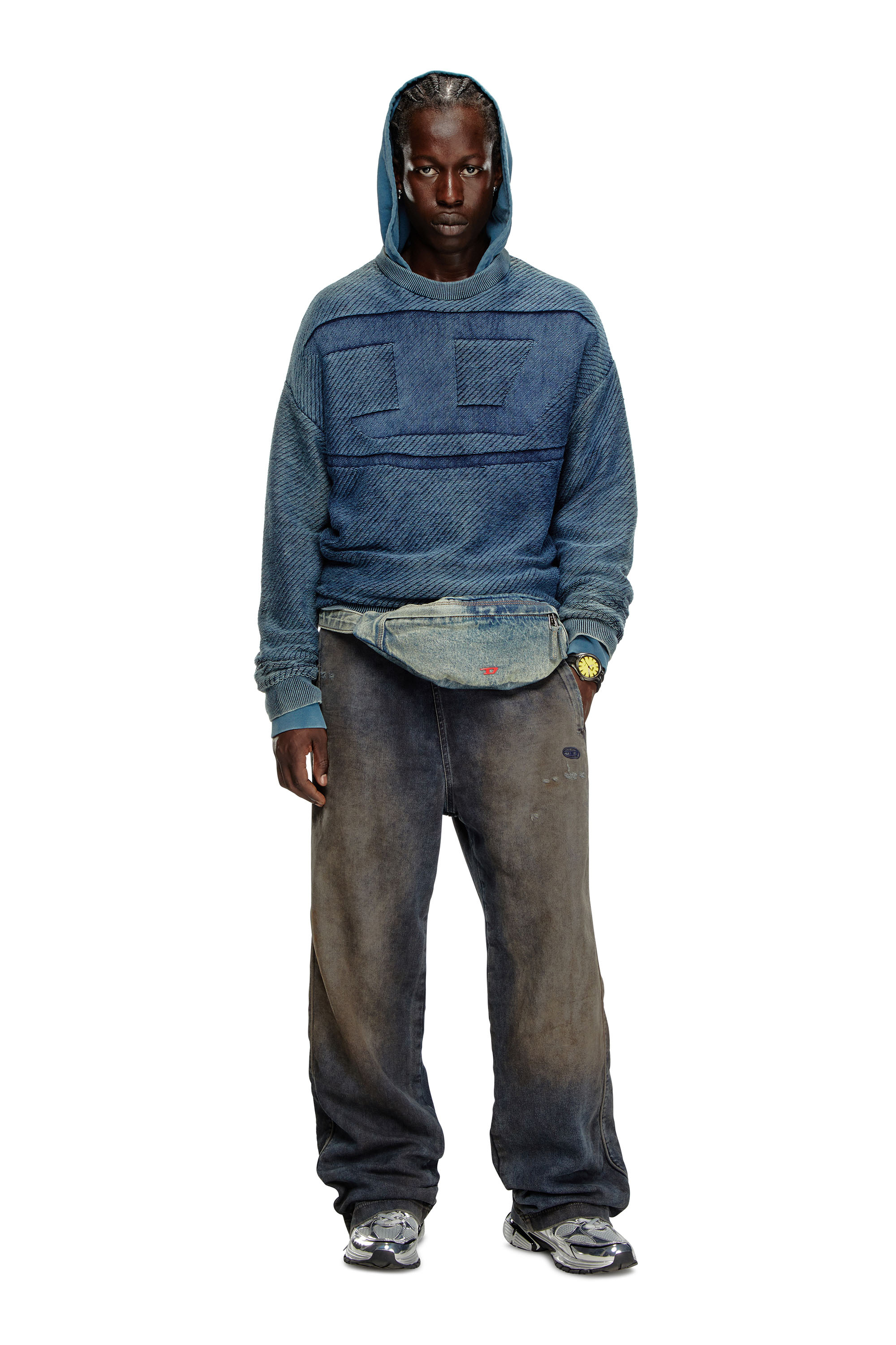 Diesel - K-KLEVERY, Man's Denim-effect jumper in cotton in Blue - 2