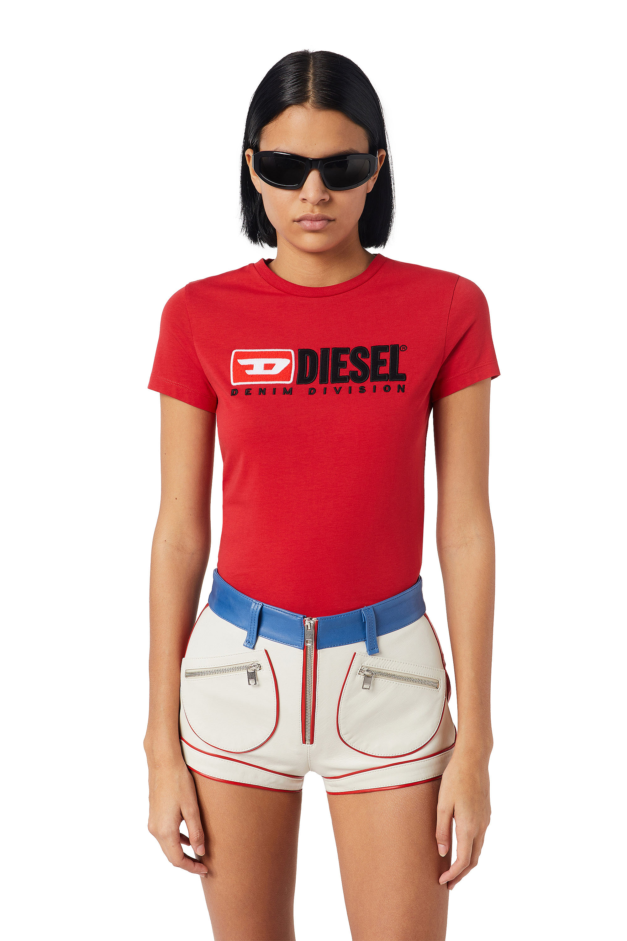 Diesel - T-SLI-DIV, Woman's Denim Division T-shirt in Red - 1