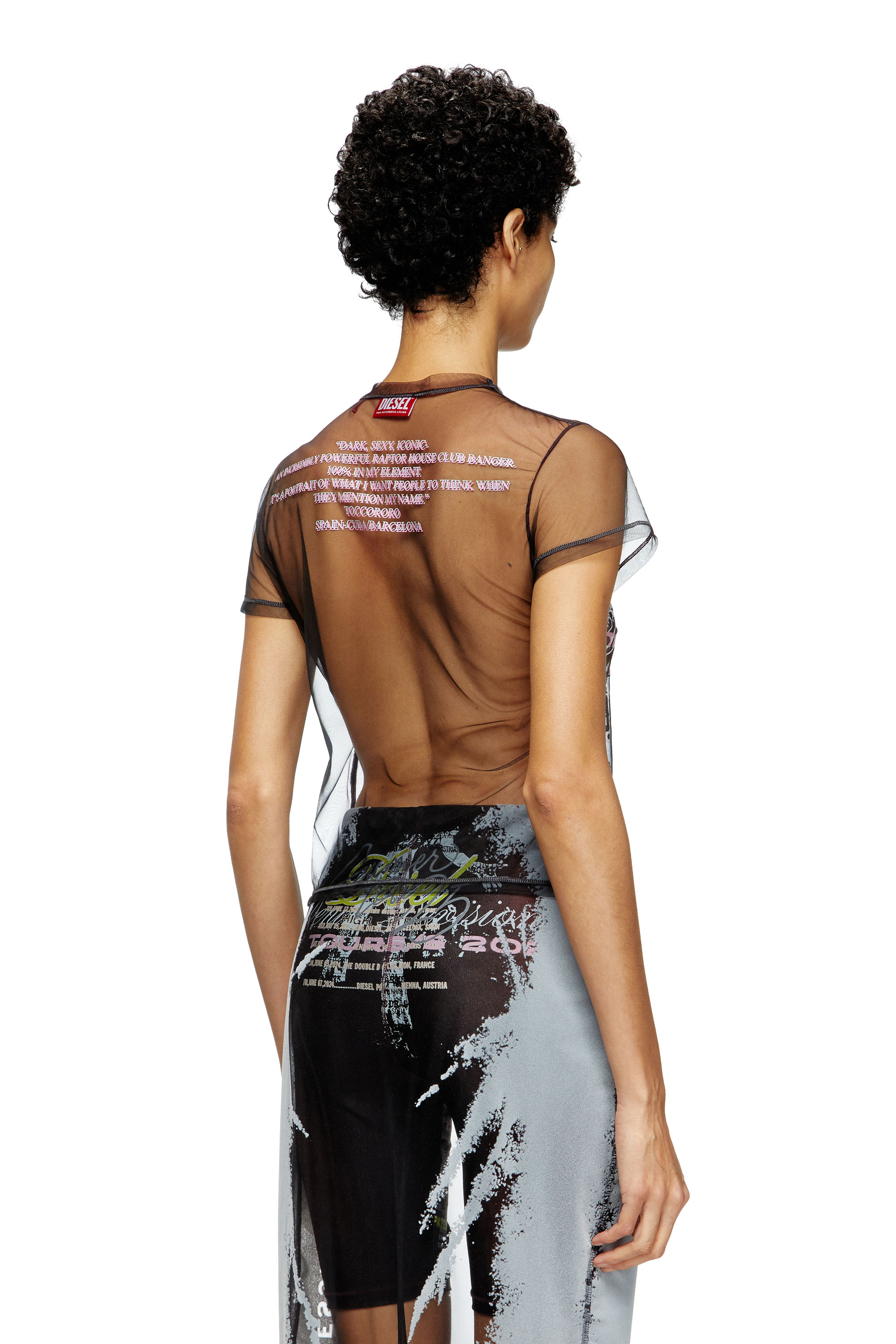 Diesel - T-YRAC, Woman's Sheer top with lyrics print in Black - 4
