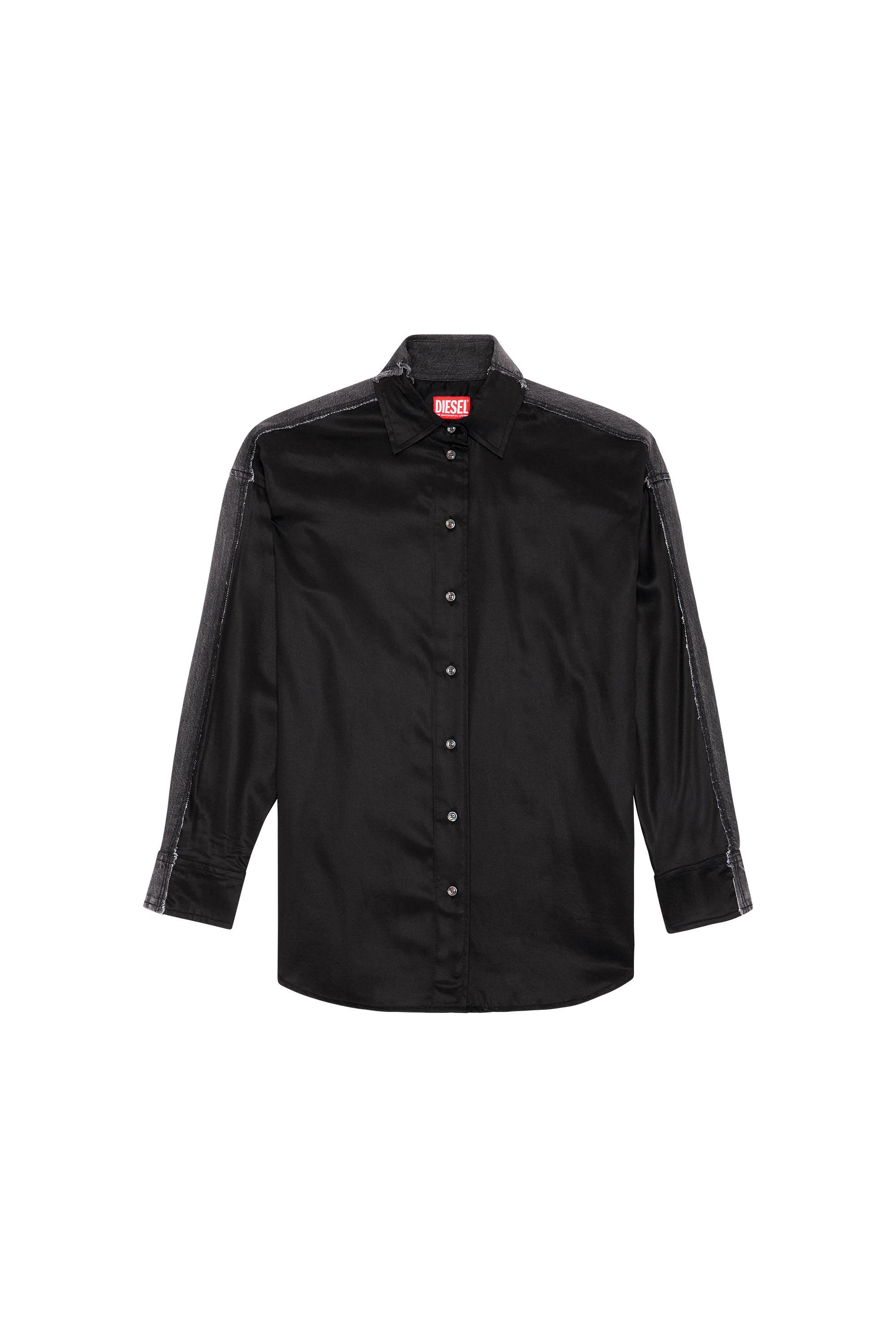 Diesel - S-DOU-DNM-FL, Woman's Shirt in satin and denim in Black - 3