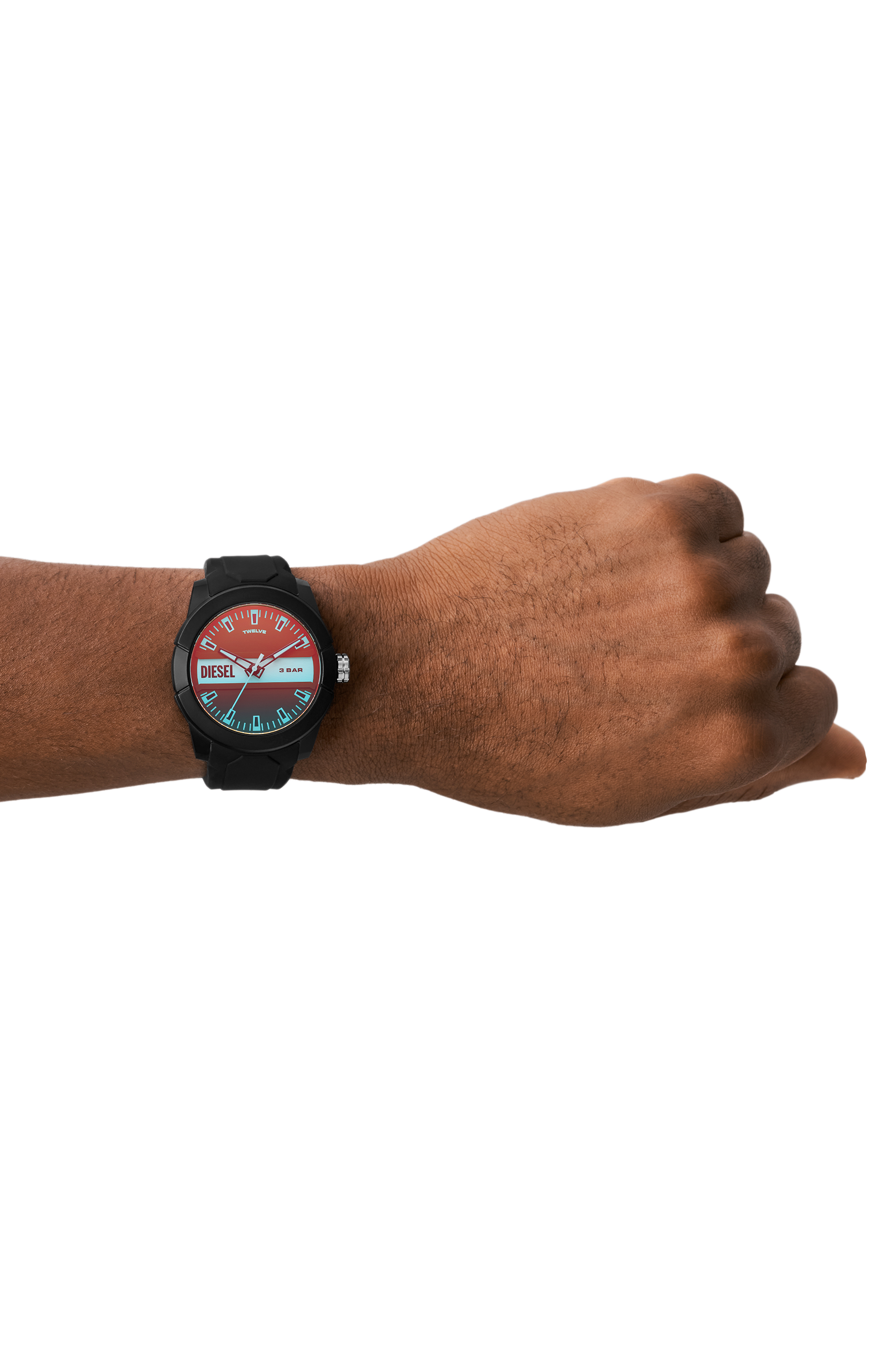 Diesel - DZ1982, Unisex's Double up three-hand black silicone watch in Black - 4