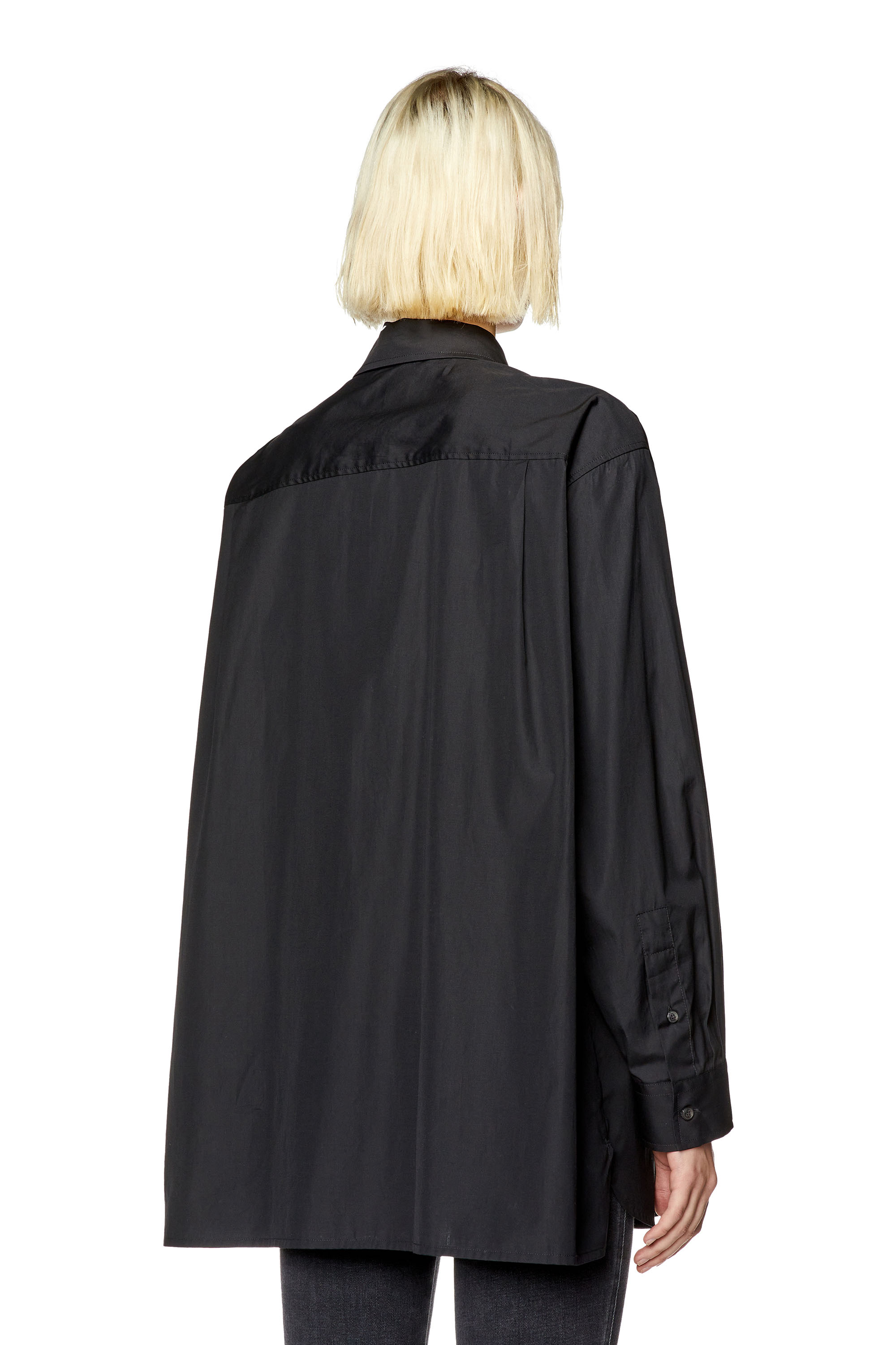 Diesel - C-BRUCE-B, Woman's Loose shirt with 3D embroidery in Black - 4