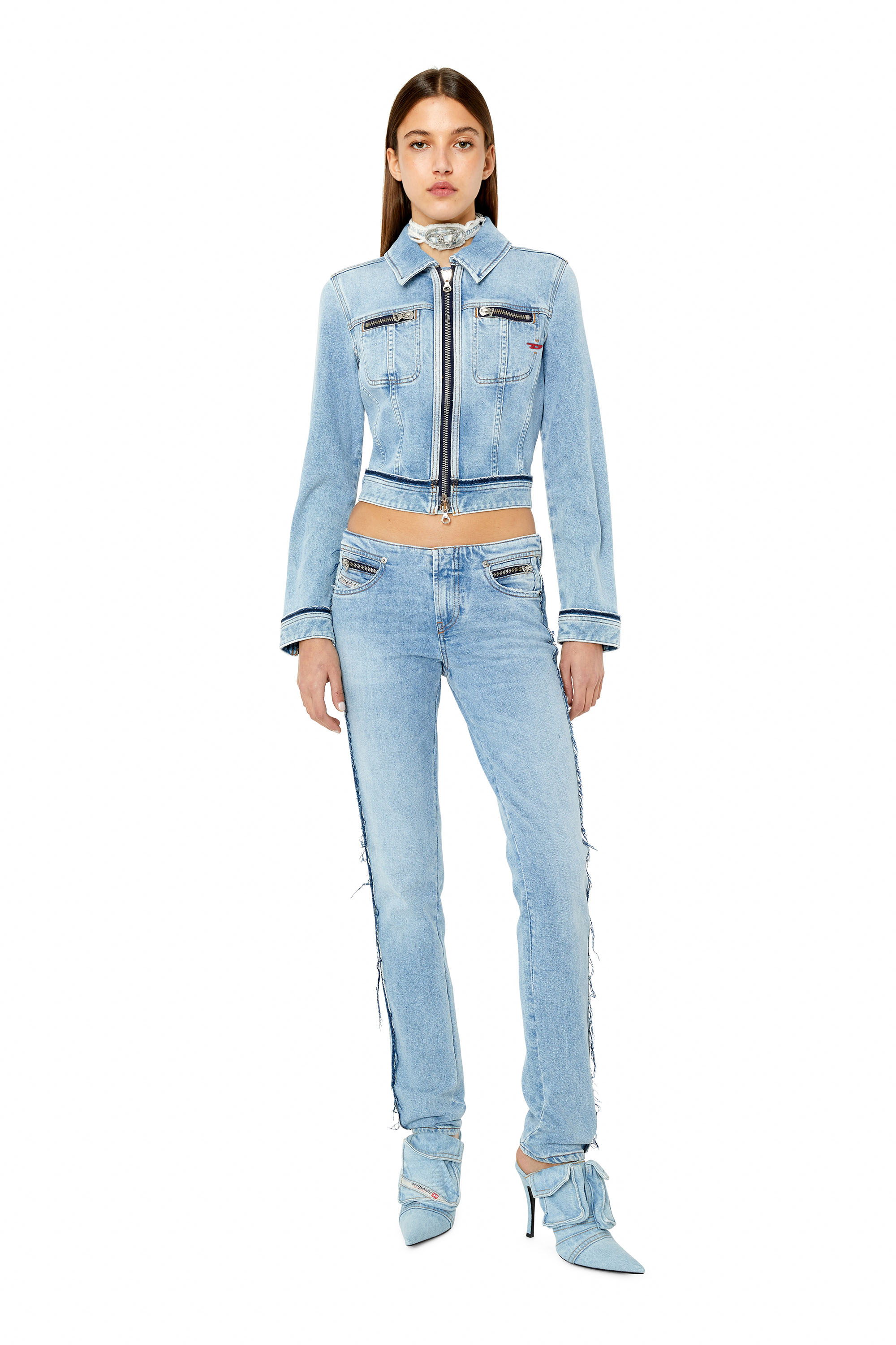 Diesel - DE-SLIMMY-RE, Woman's Slim-fit bleached-effect trucker jacket in Light Blue - 2