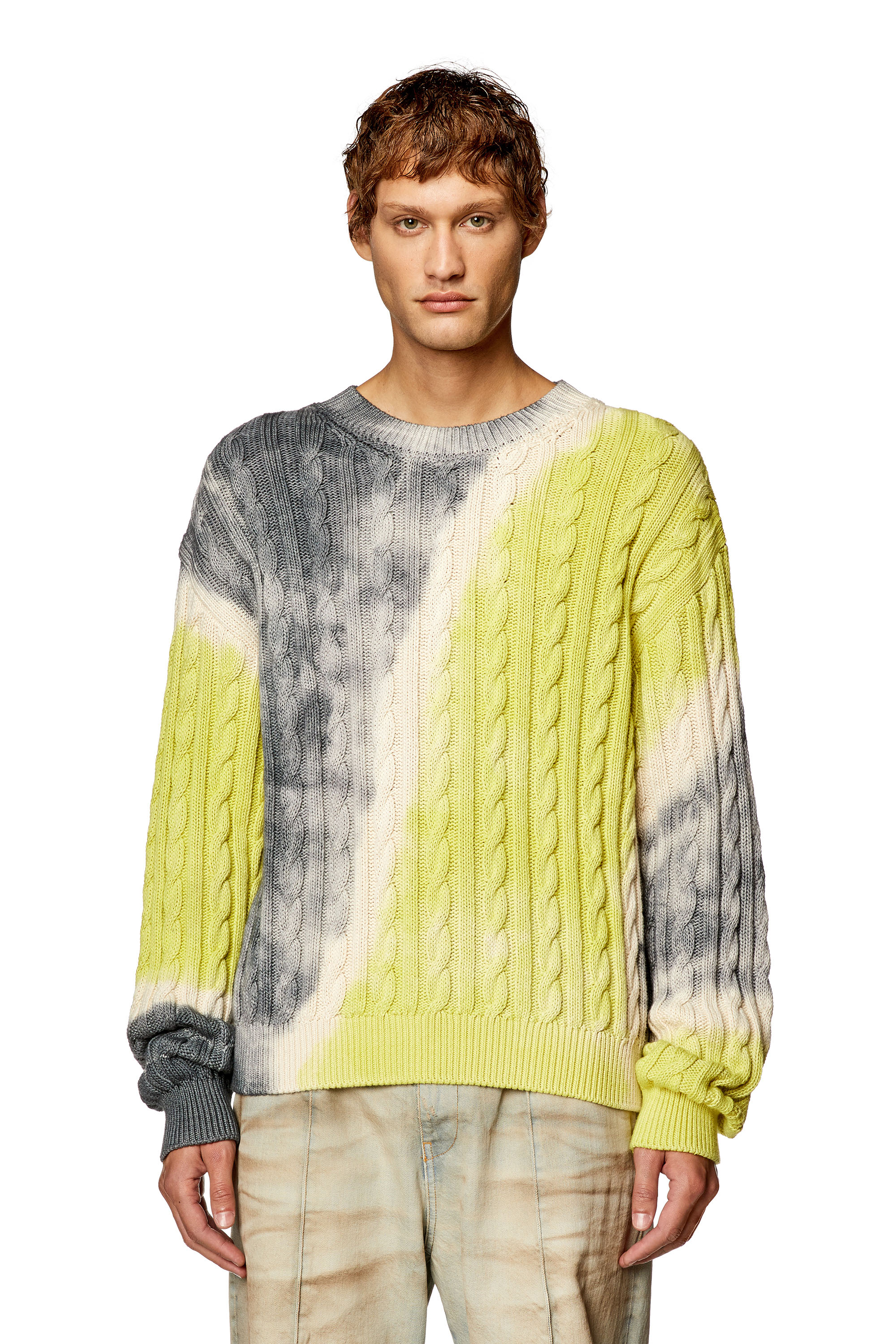 Diesel - K-JANCI, Man's Tie-dye jumper in cable-knit cotton in Grey/Green - 1