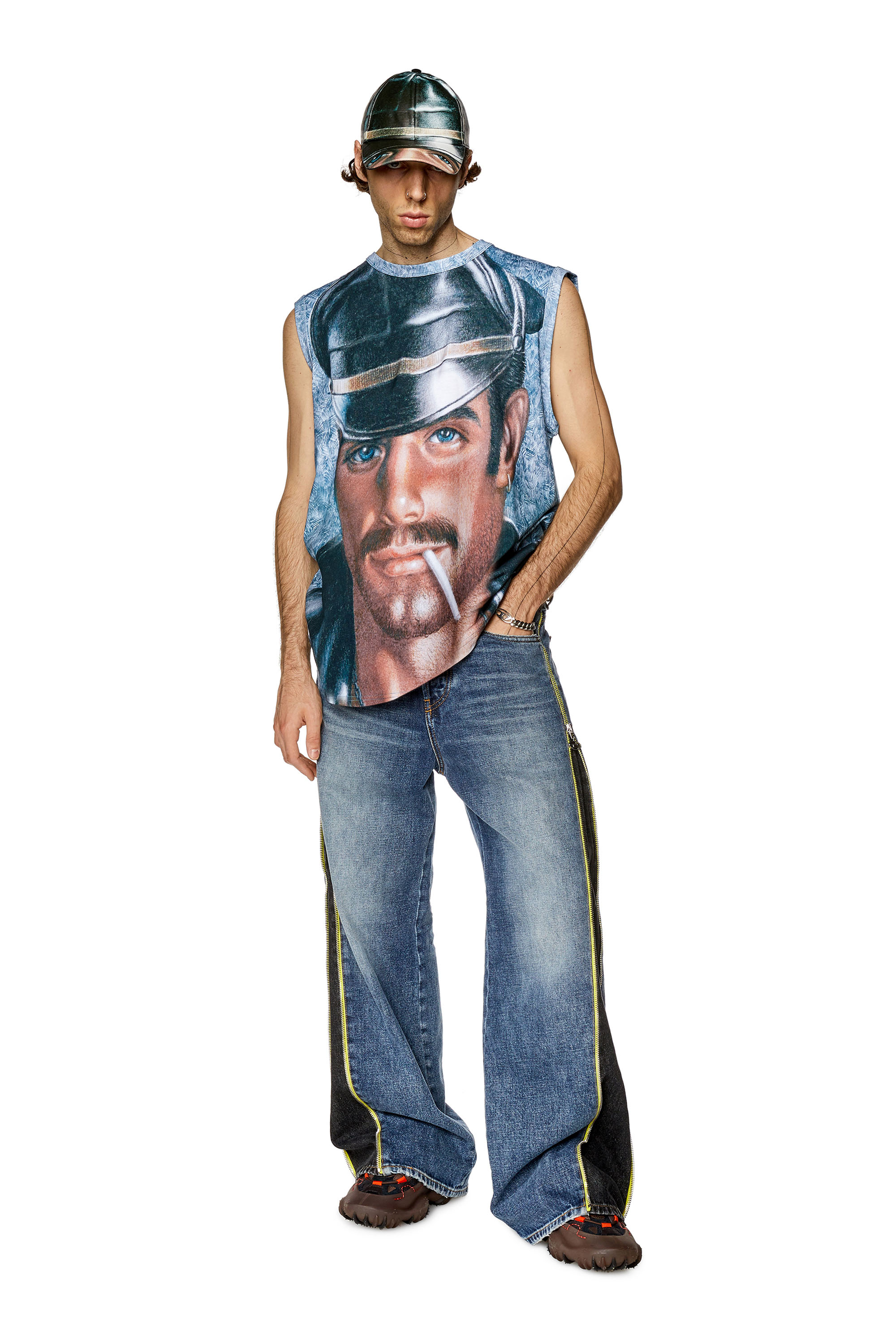 Diesel - PR-T-BISCO-LONGER, Unisex's Loose-fit muscle tee with all-over print in Blue - 2