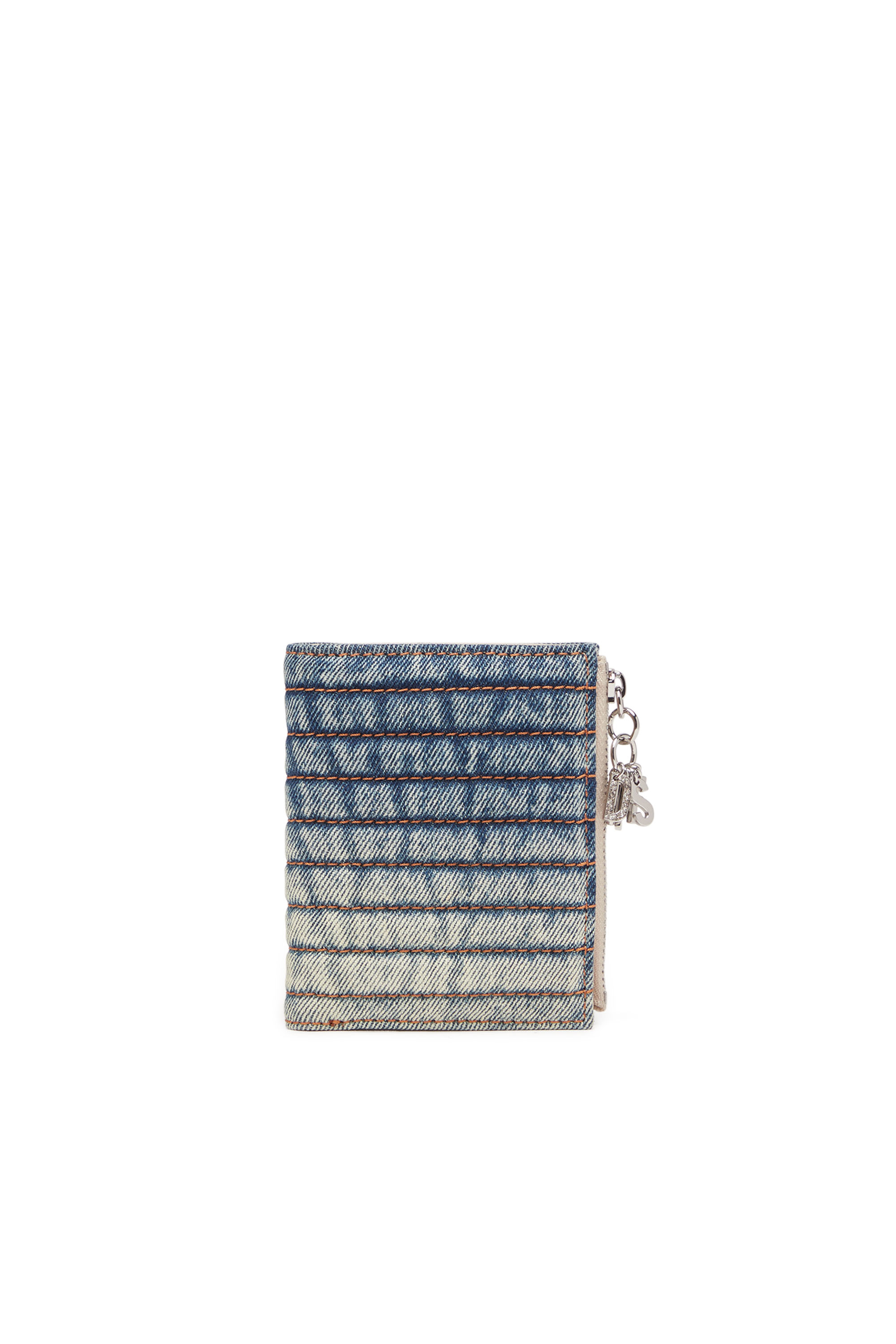Diesel - BI-FOLD ZIP, Woman's Small wallet in faded quilted-denim in Blue - 1