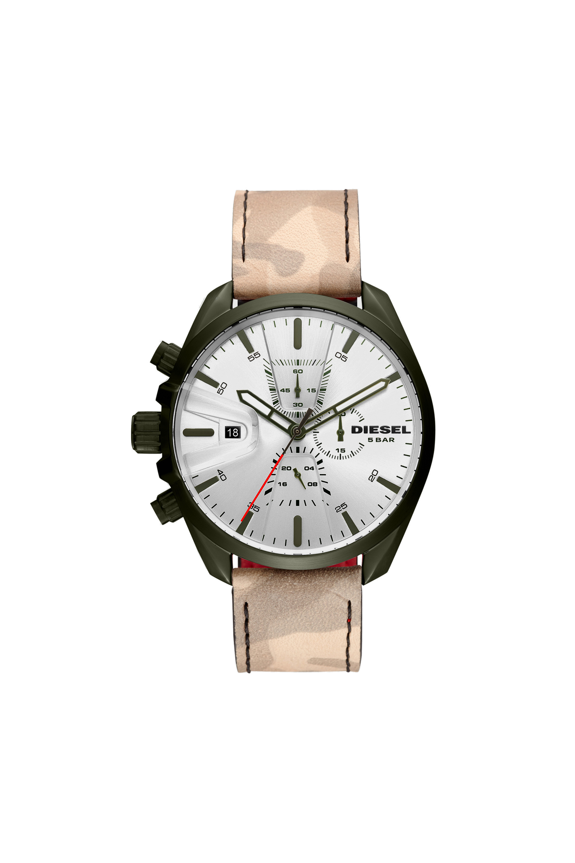 Diesel - DZ4472, Man's Camo watch with red backing strap, 47 mm in Light Brown - 1