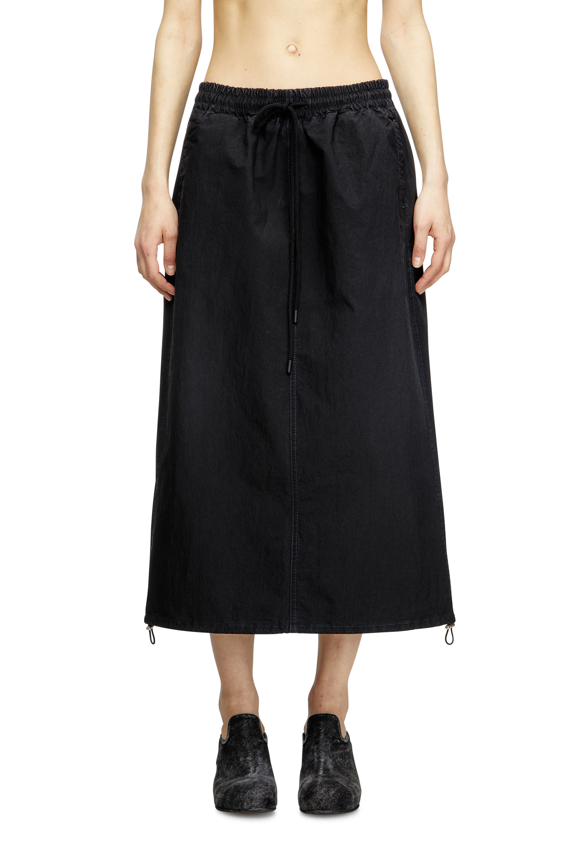 Diesel - DE-OREN-C JOGG, Woman's Midi skirt in technical JoggJeans in Black - 1
