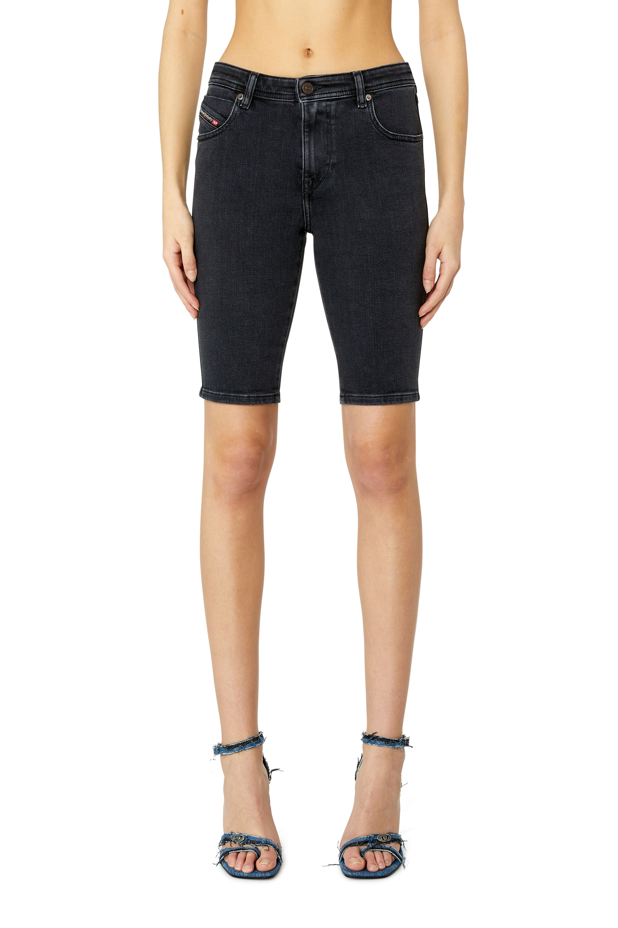 Diesel - DE-GINNY, Woman's Cycling shorts in denim in Black/Dark grey - 1