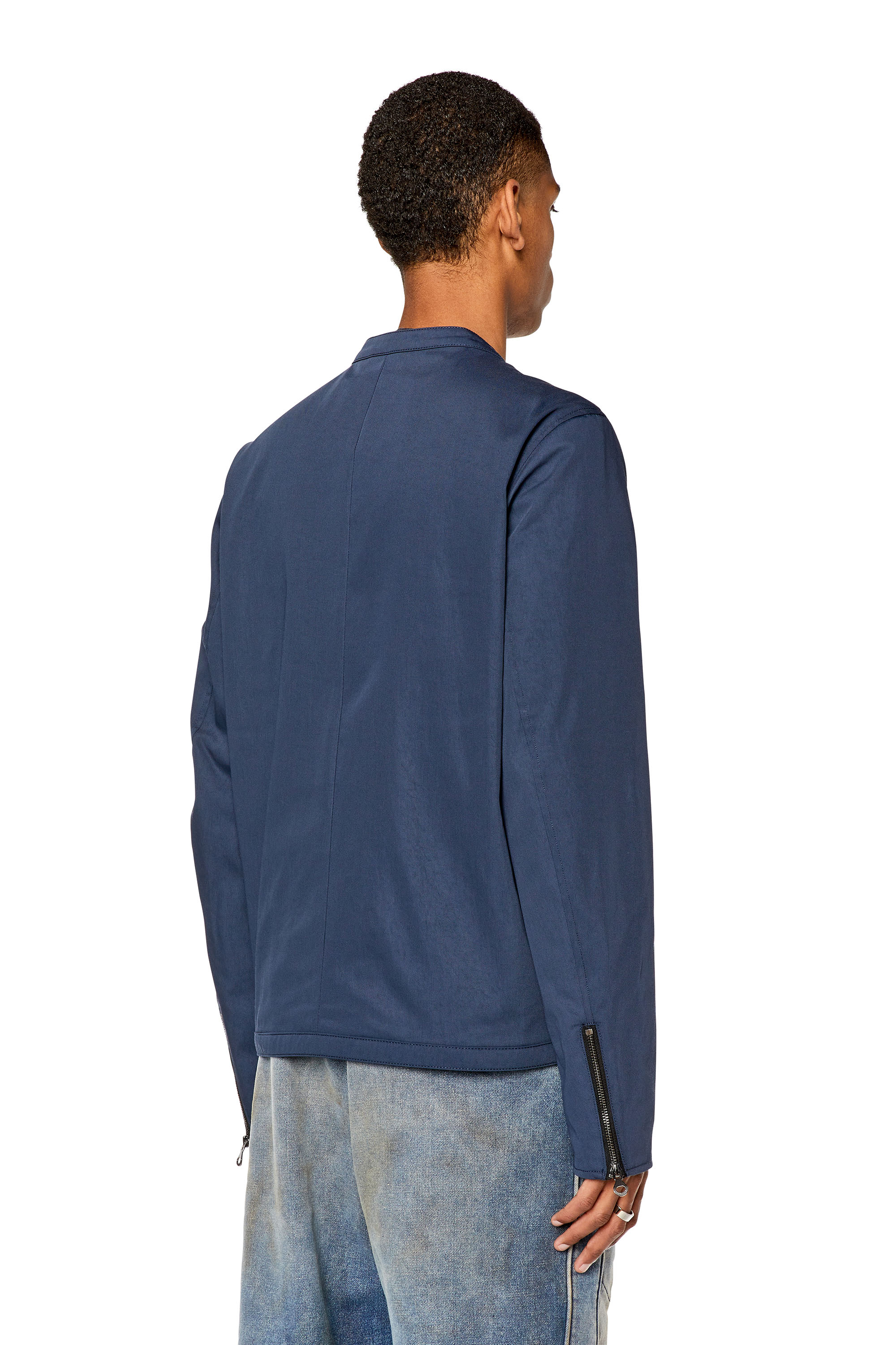Diesel - J-GLORY-NW, Man's Biker jacket in cotton-touch nylon in Dark Blue - 4