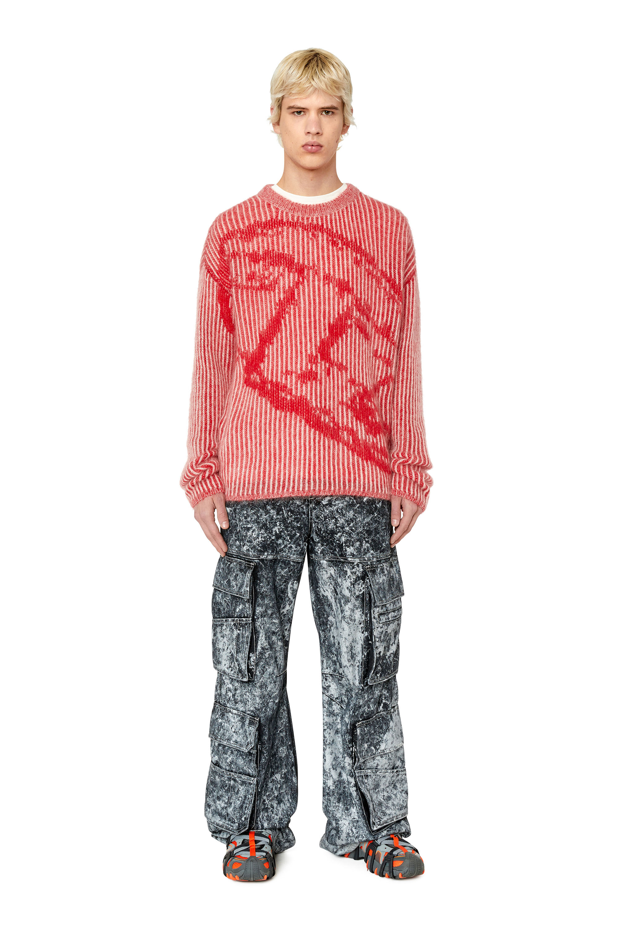 Diesel - K-EDRO, Man's Logo-jacquard jumper in mohair blend in Red - 2