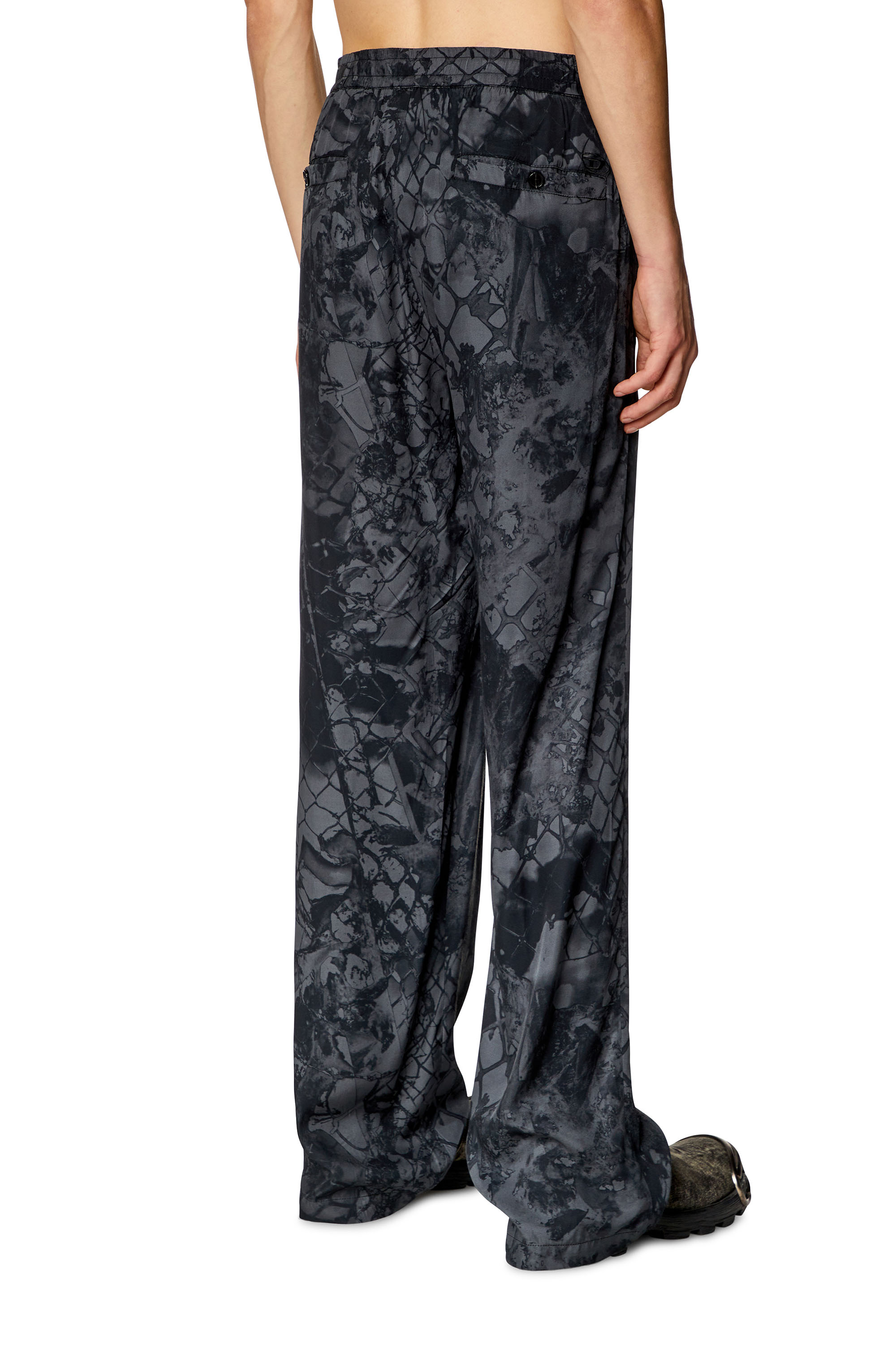 Diesel - P-CORNWALL, Man's Fluid pants with abstract print in Black - 4