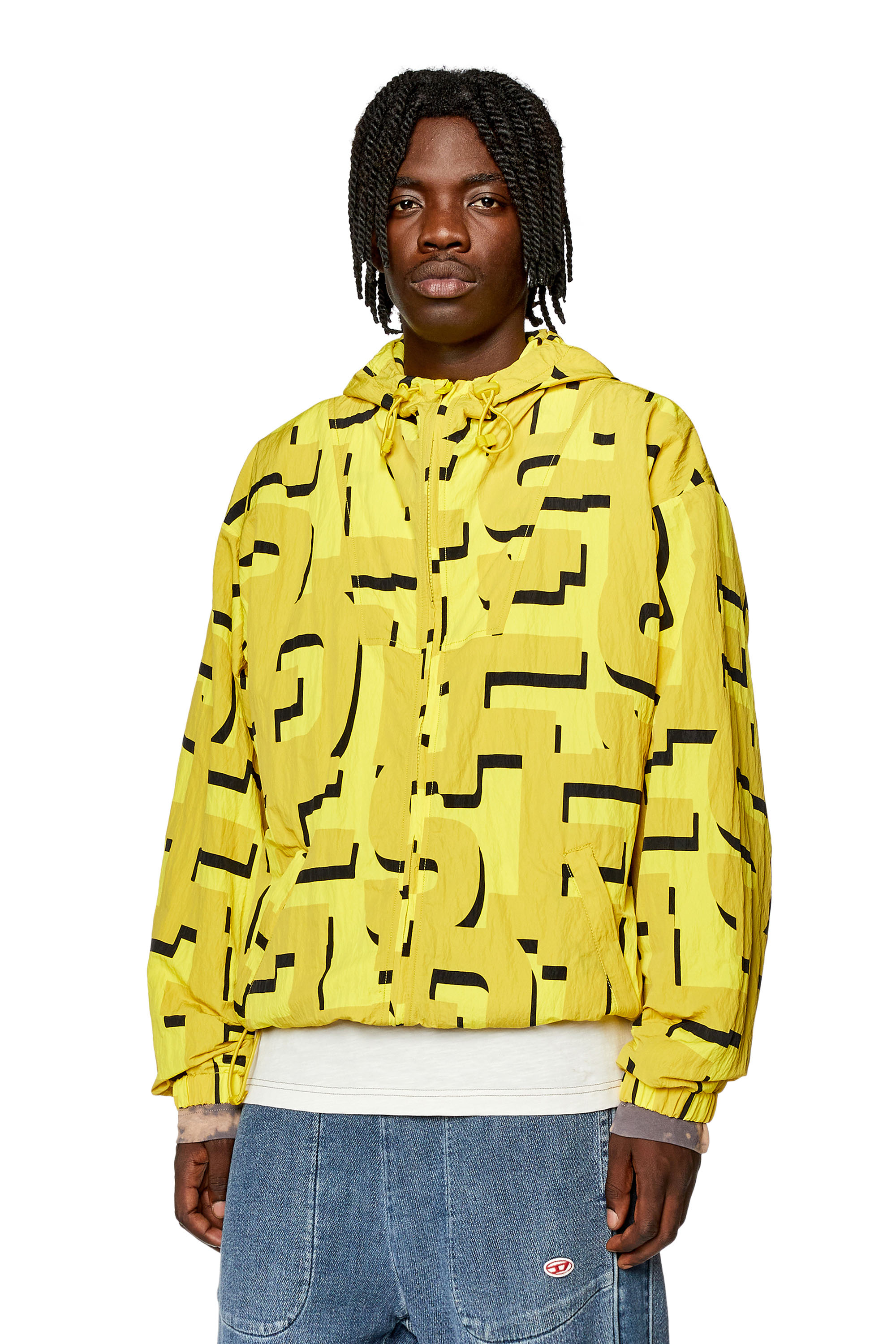 Diesel - J-JASS-MON-PRINT, Man's Nylon windbreaker with monogram print in Yellow - 1