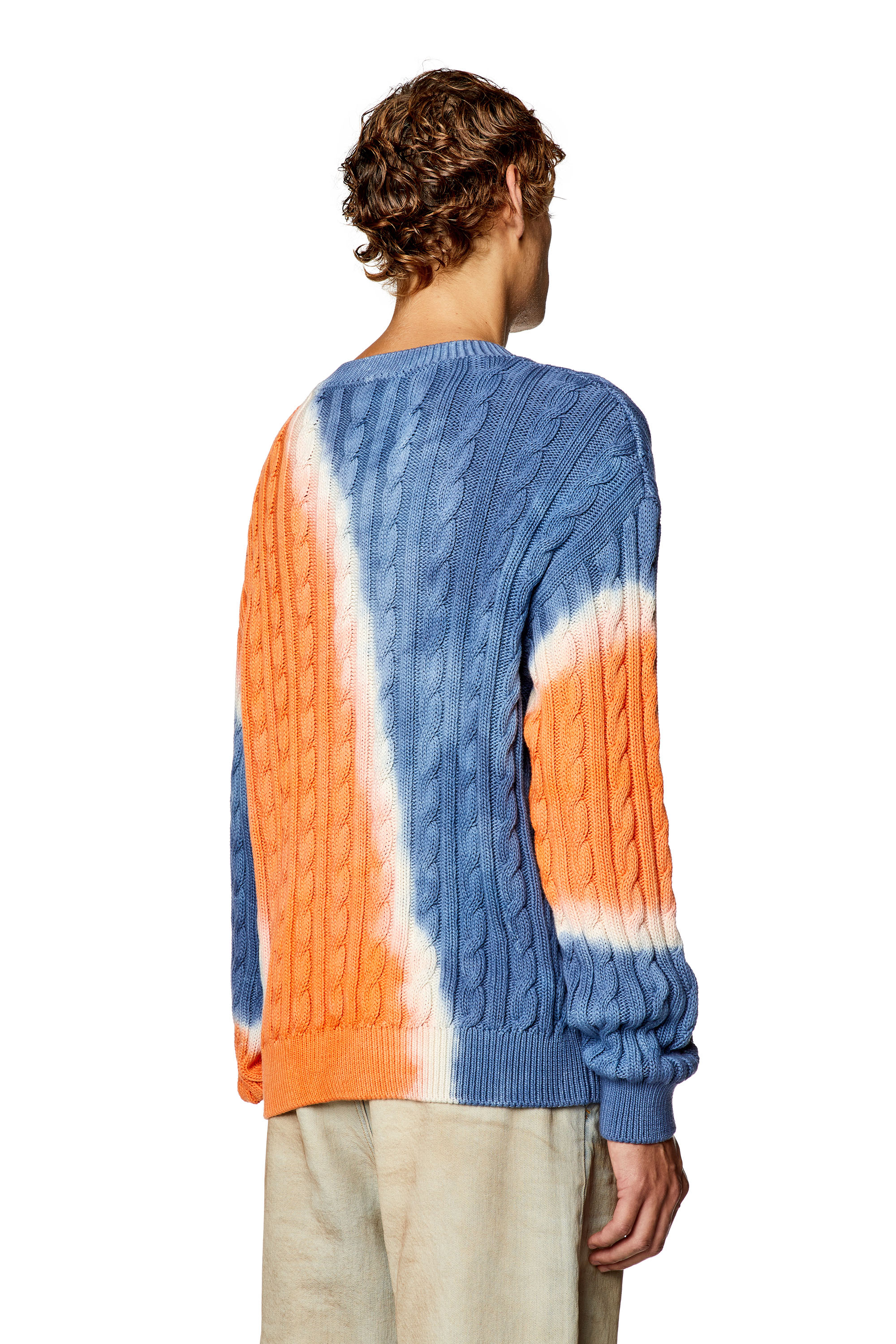 Diesel - K-JANCI, Man's Tie-dye jumper in cable-knit cotton in Blue/Orange - 4