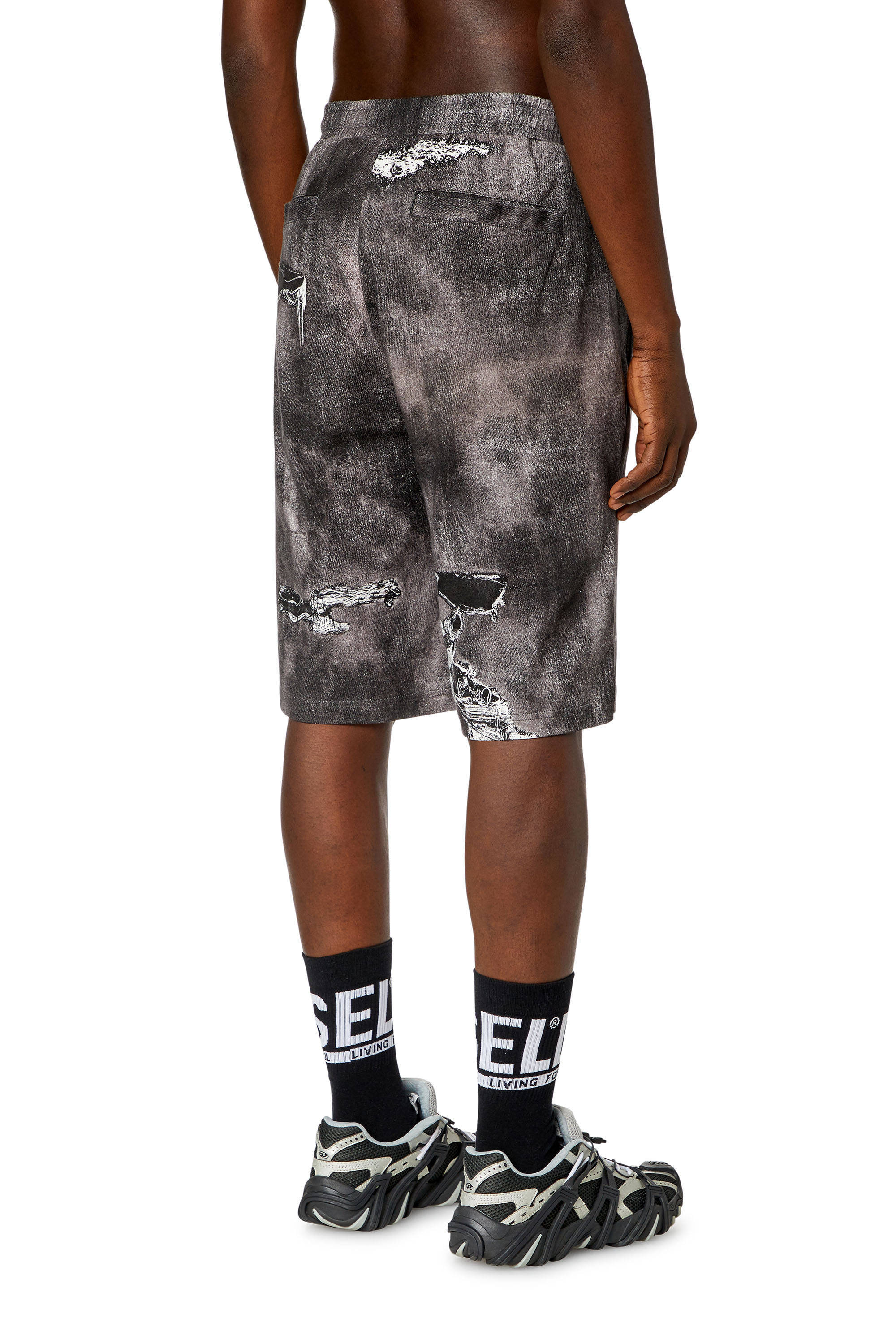 Diesel - P-STON-SHORT, Man's Jersey shorts with denim print in Black - 4
