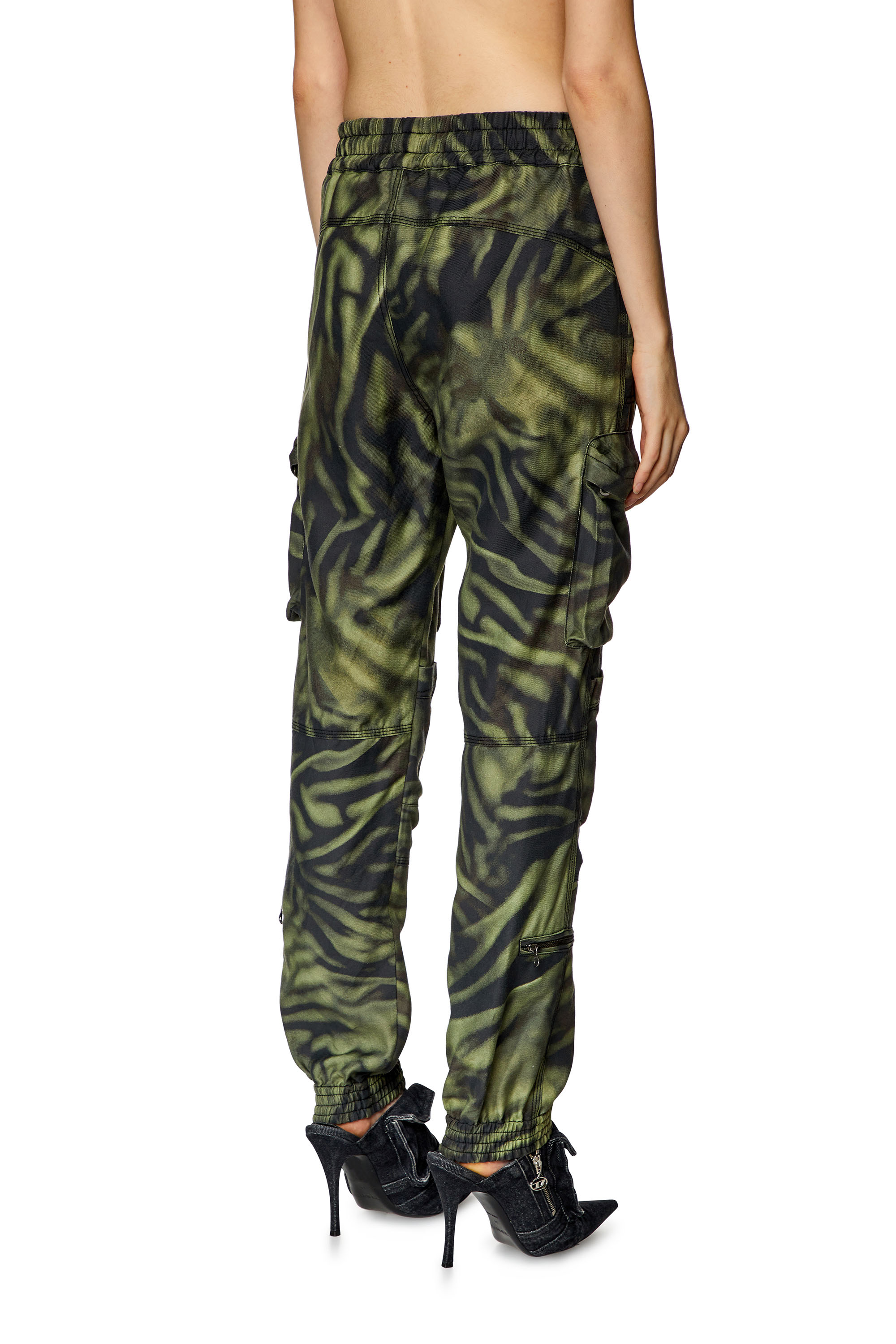 Diesel - P-MIROW, Woman's Cargo pants in zebra-camo twill in Black/Green - 4