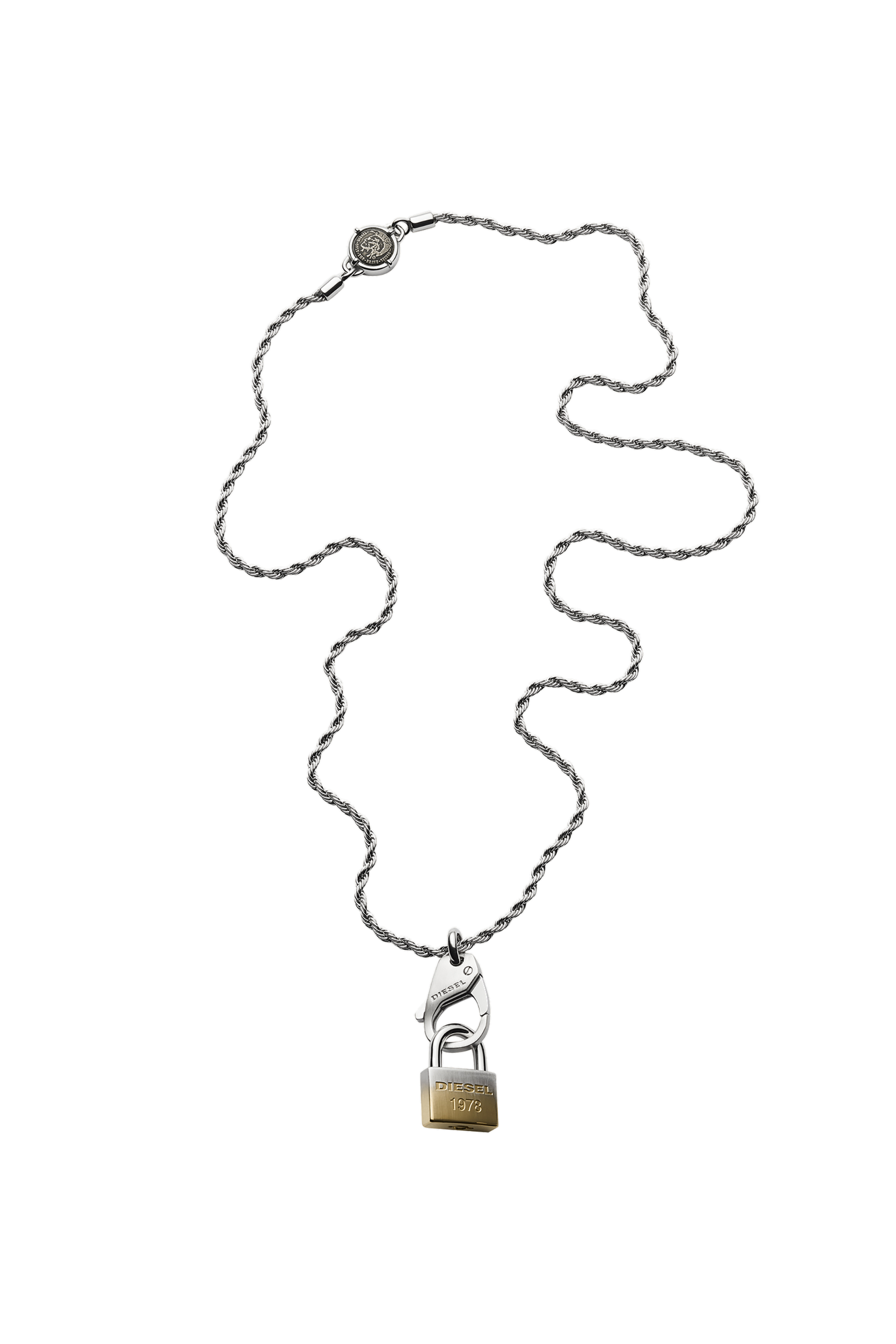 Diesel - DX1203, Man's Lock pendant stainless steel necklace in Silver - 2
