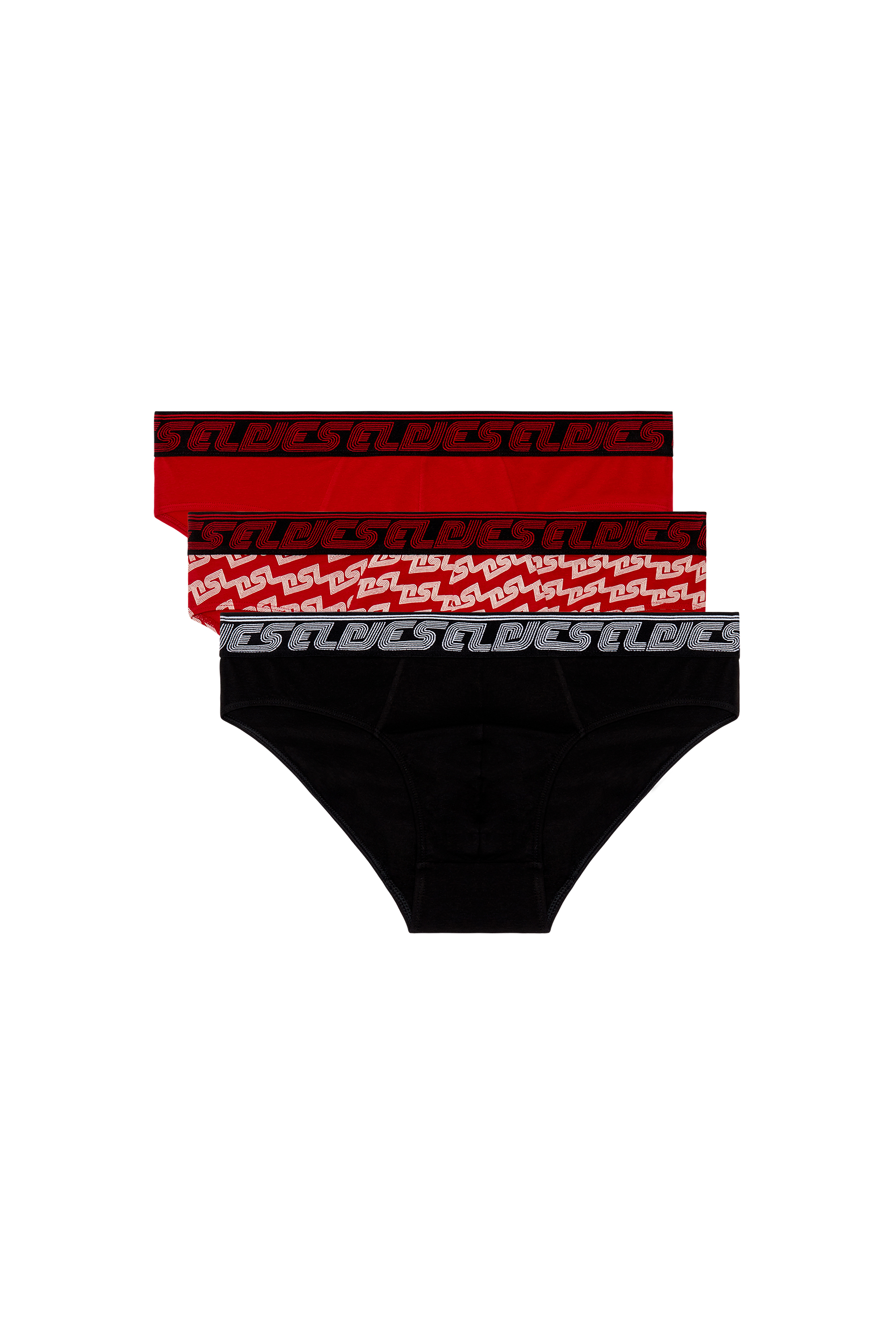 Diesel - UMBR-ANDRETHREEPACK, Man's Three-pack briefs plain and DSL-print in Black/Red - 1