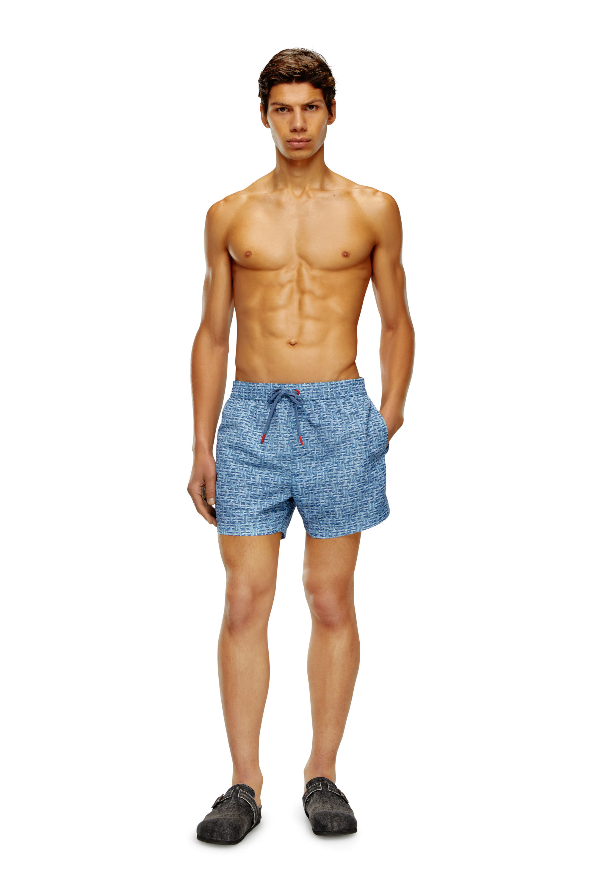 Diesel - BMBX-KEN-37-ZIP, Man's Mid-length swim shorts with denim print in Blue - 1