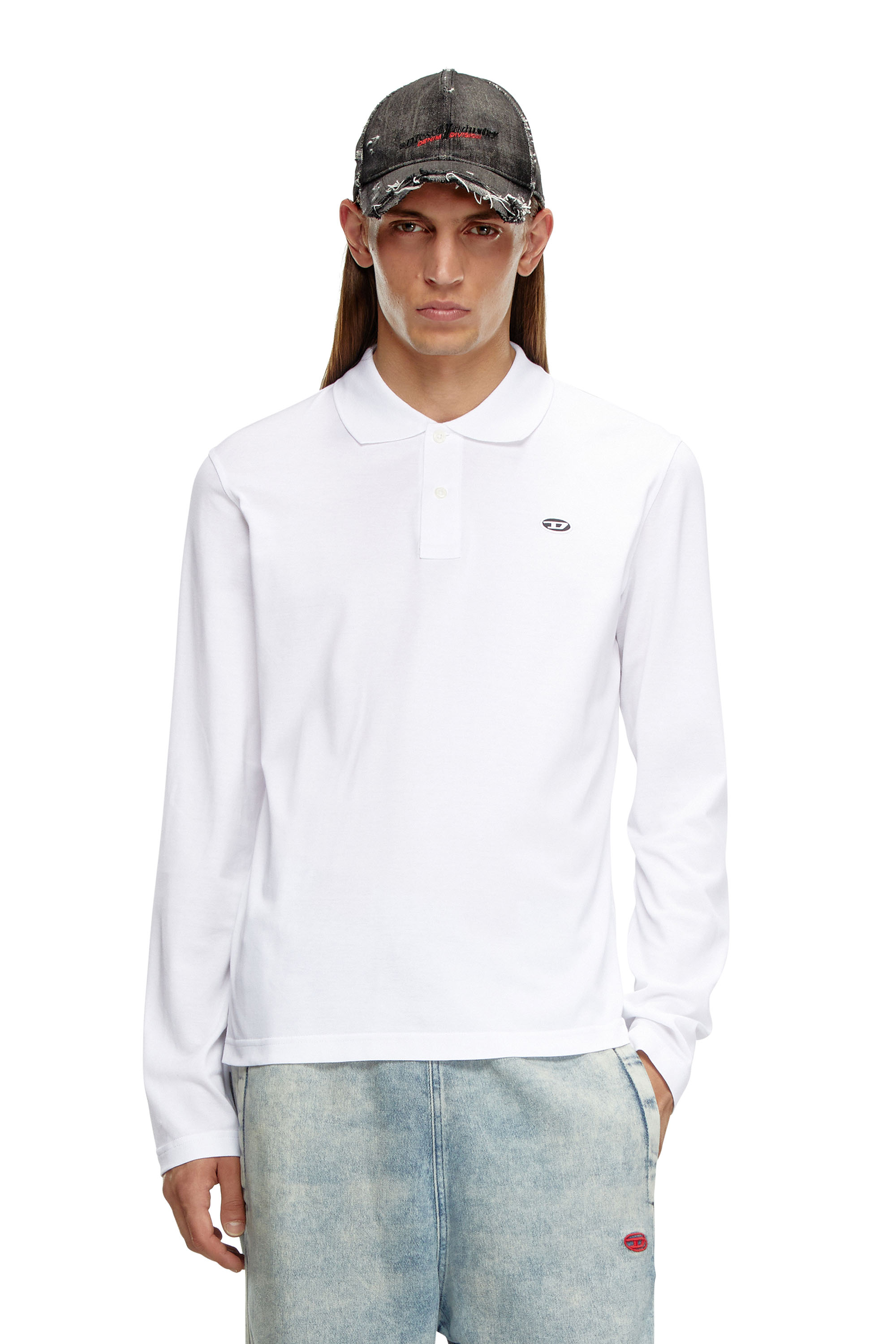 Diesel - T-SMITH-LS-DOVAL-PJ, Man's Long-sleeve polo shirt with logo print in White - 1