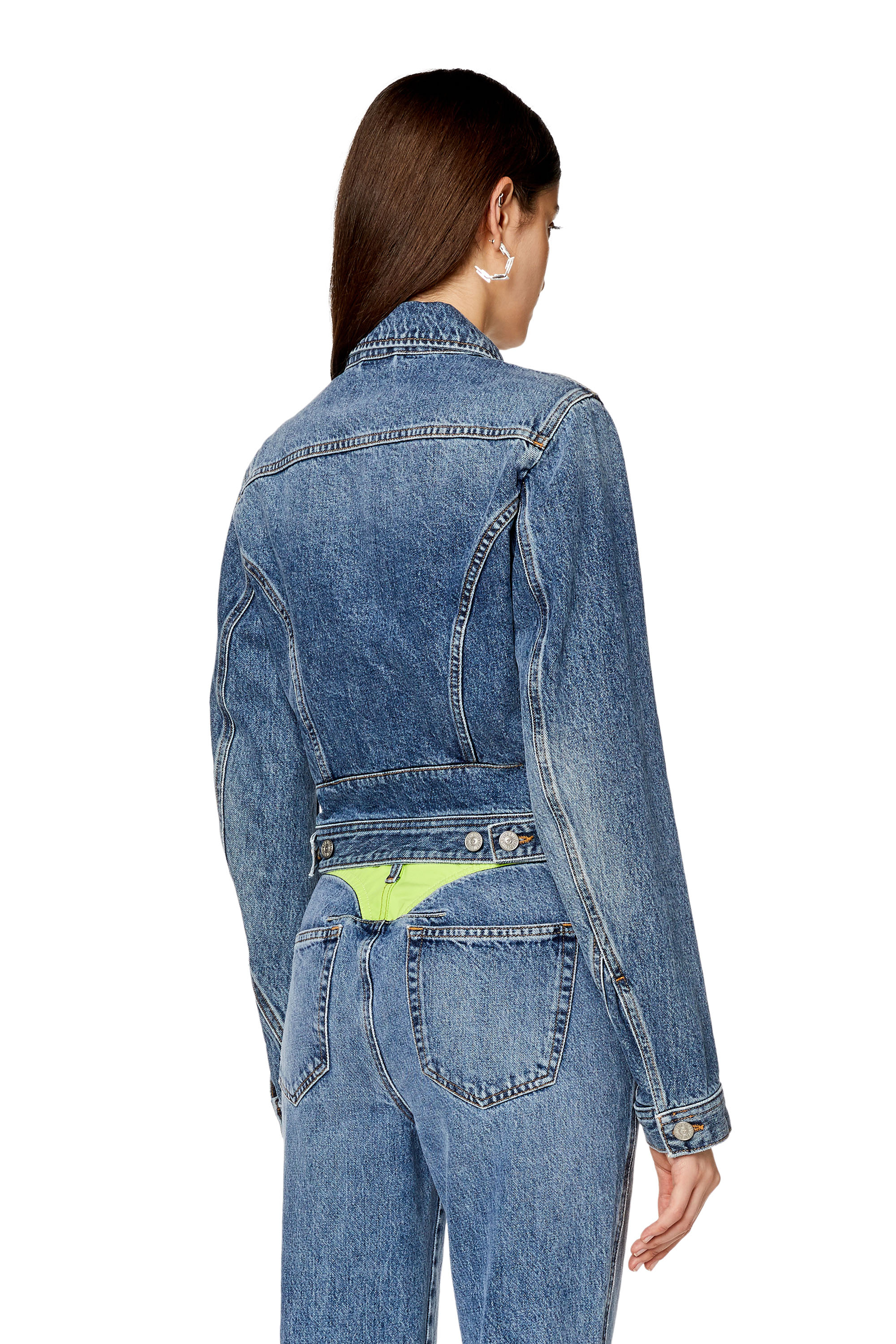 Diesel - DE-SIMMY-HS-S, Woman's Slim-fit panelled trucker jacket in Medium blue - 4