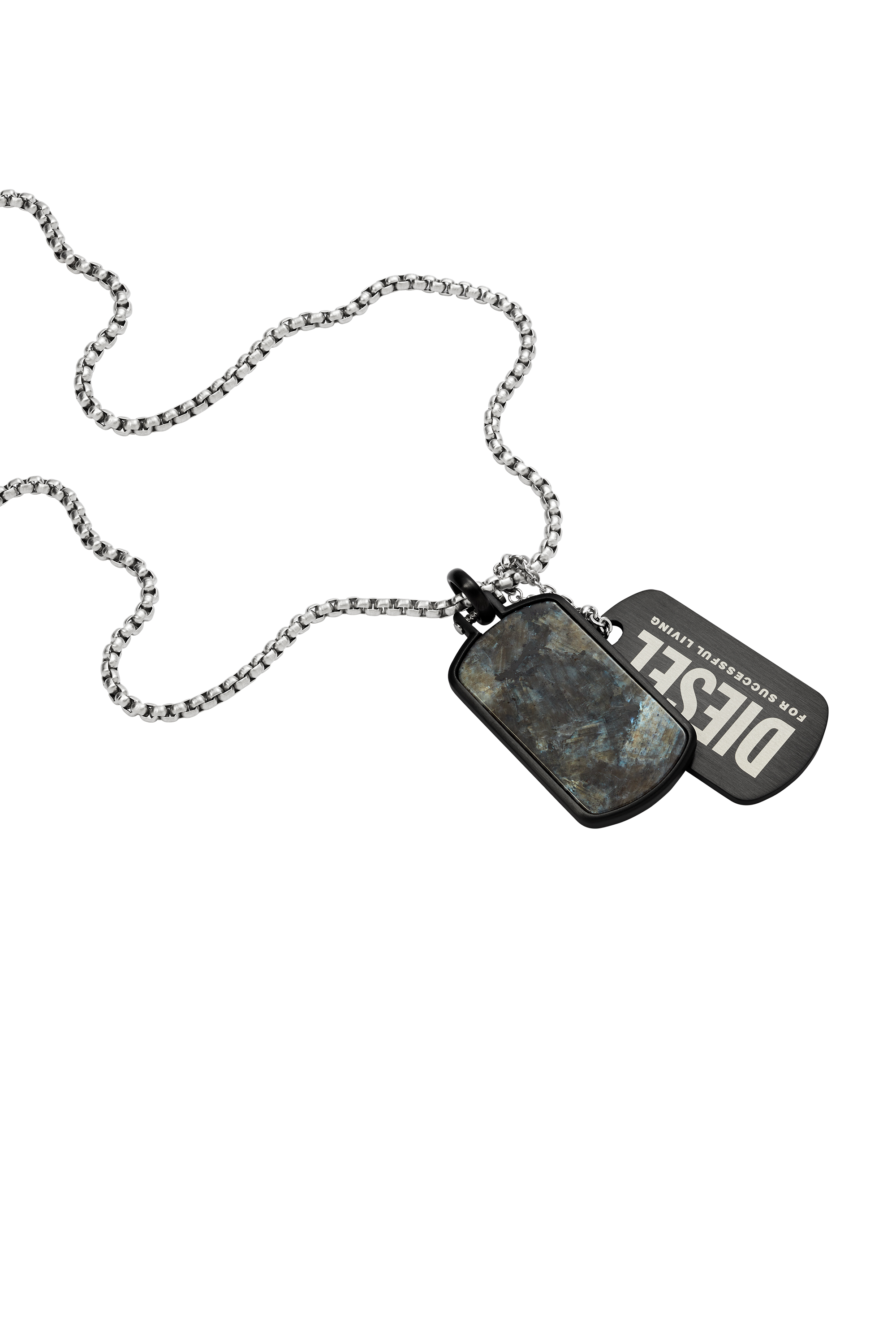 Diesel - DX1327, Man's Labradorite and Stainless Steel Dog Tag Necklace in Black/Green - 1