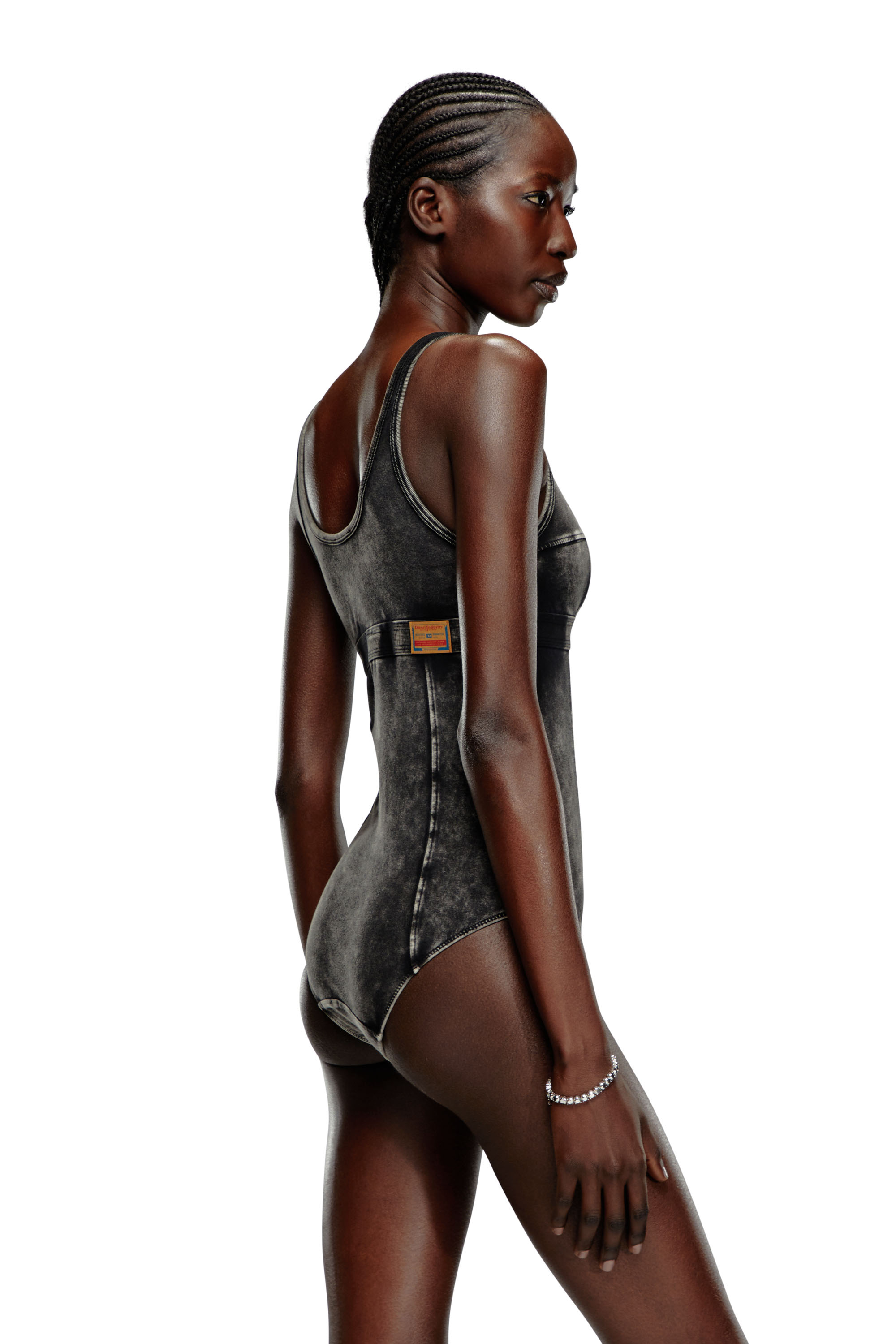 Diesel - UFBY-SELIMA, Woman's Bodysuit in denim-effect jersey in Black - 3