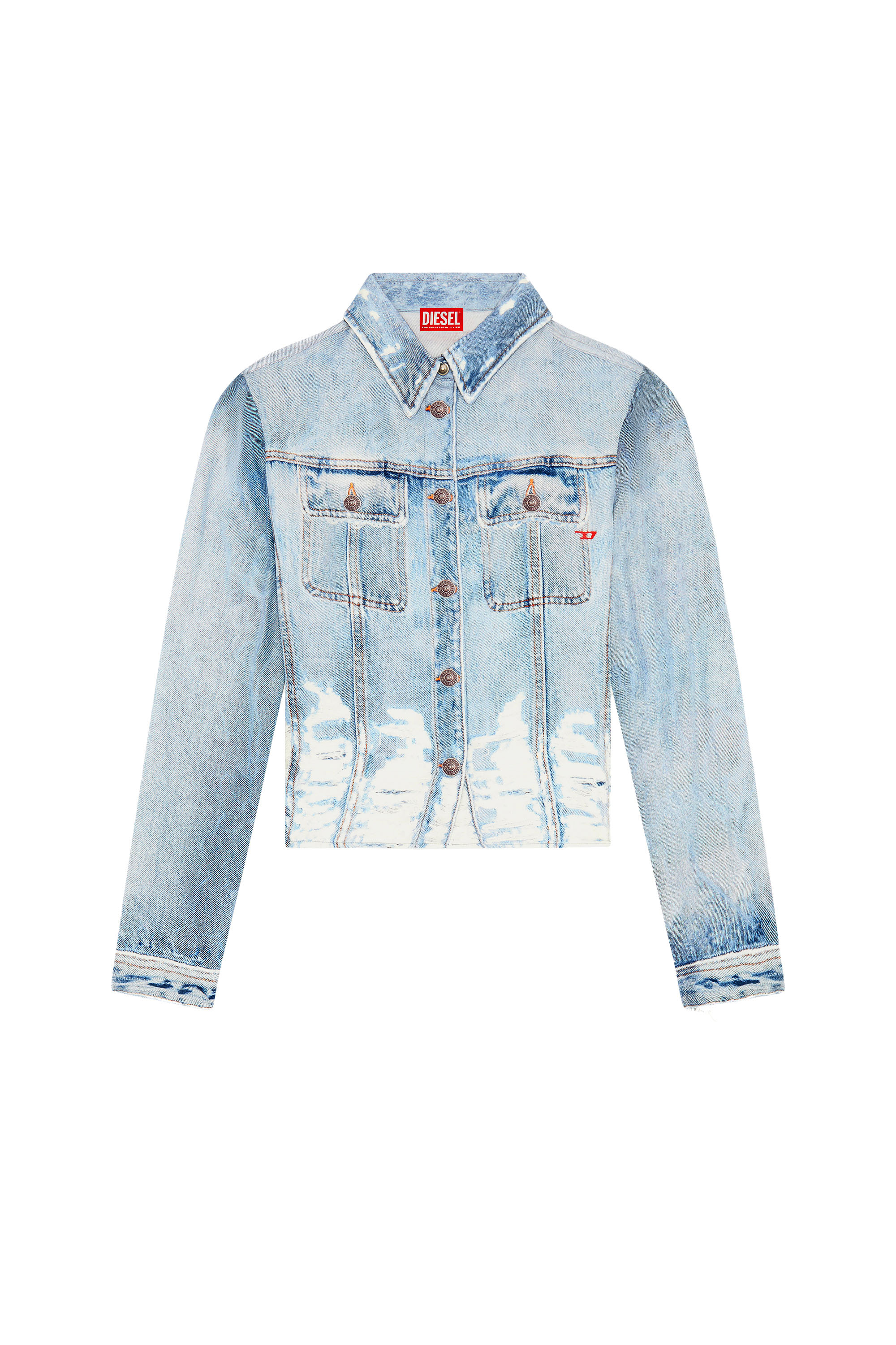 Diesel - C-LORELLE, Woman's Cropped shirt with denim print in Light Blue - 3